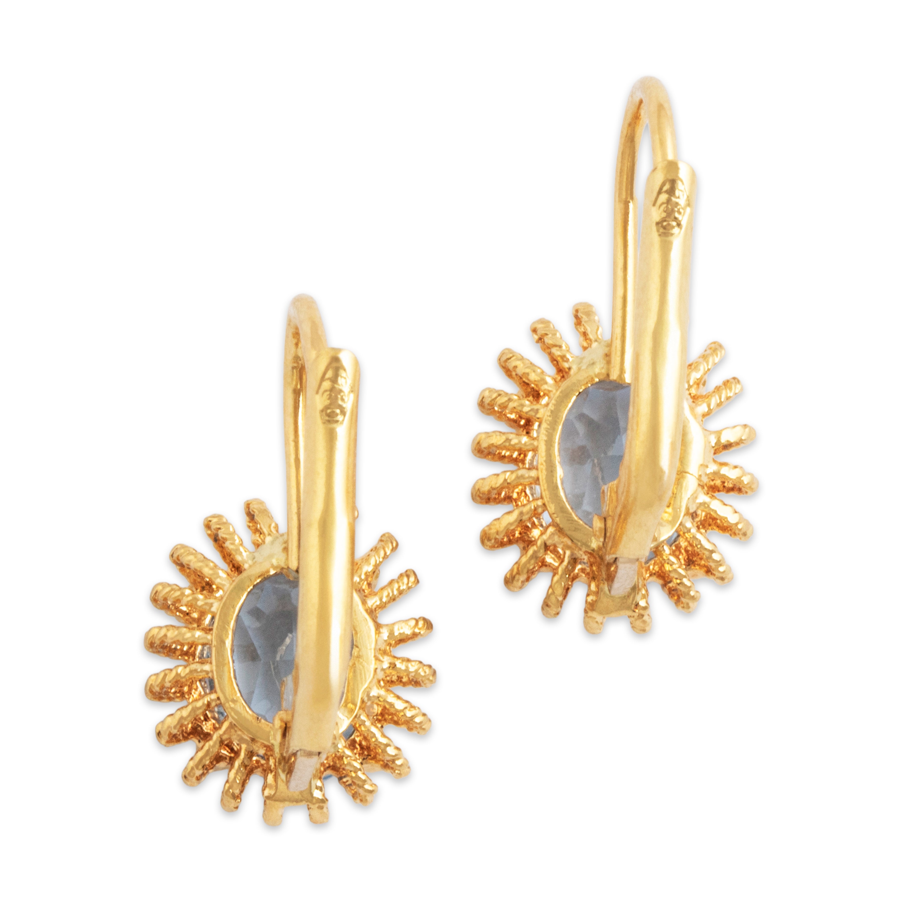 Vintage Italian 18k Yellow Gold 3cttw Blue Synthetic Spinel Beautiful Earrings -Back view