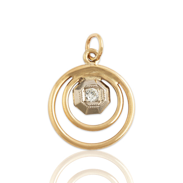 Antique Lightweight 14k Yellow Gold Old European Diamond Orbiting Loop Pendant