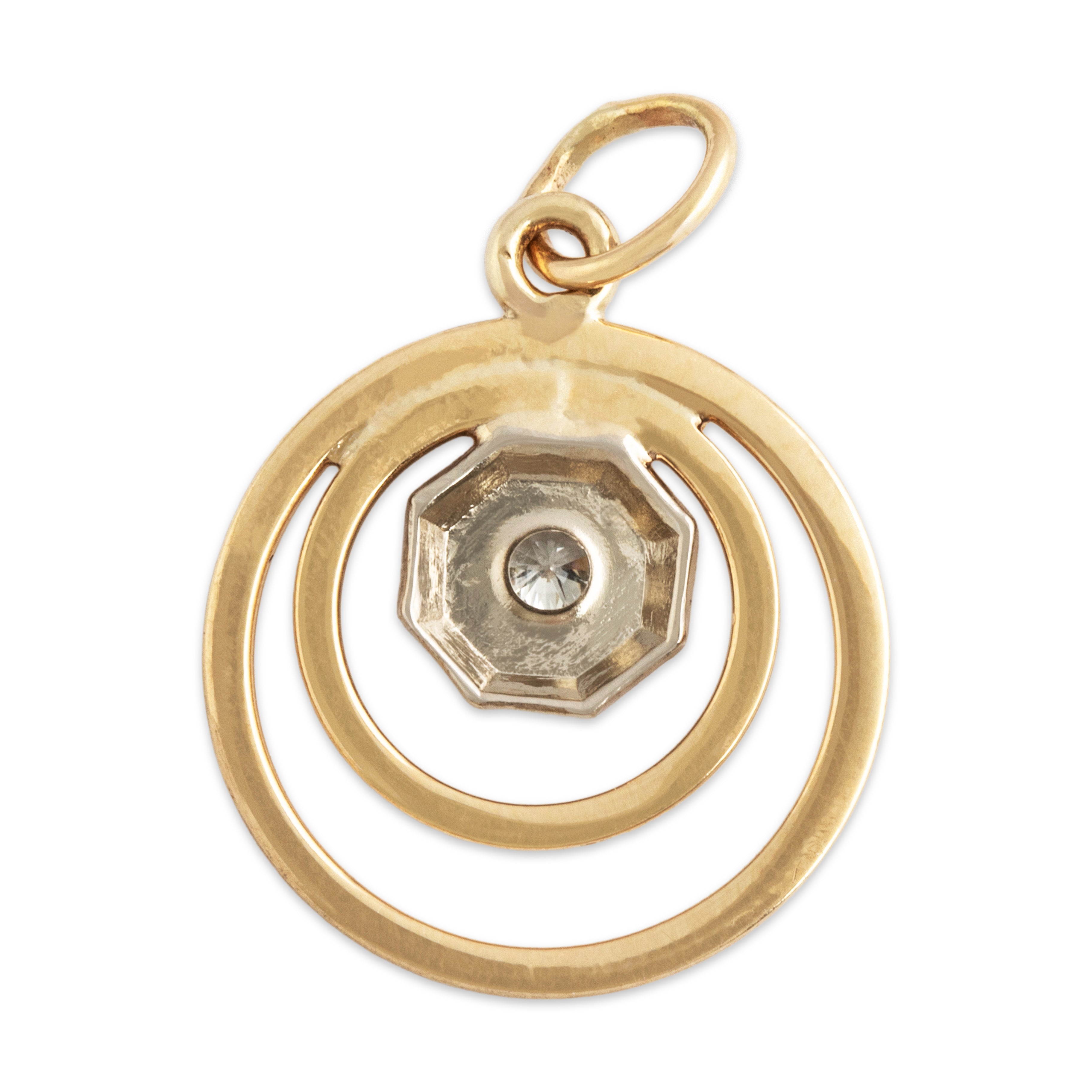 Antique Lightweight 14k Yellow Gold Old European Diamond Orbiting Loop Pendant - Back view