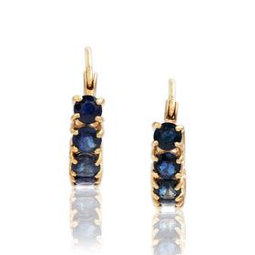 Vintage Small 14k Yellow Gold 1.7cttw Blue Sapphire Everyday Hoop Earrings