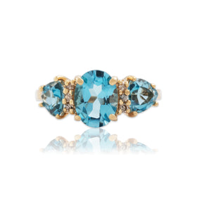 Vintage 14k Yellow Gold 2.3cttw Blue Topaz Diamond Lovely Trio Ring 6.00