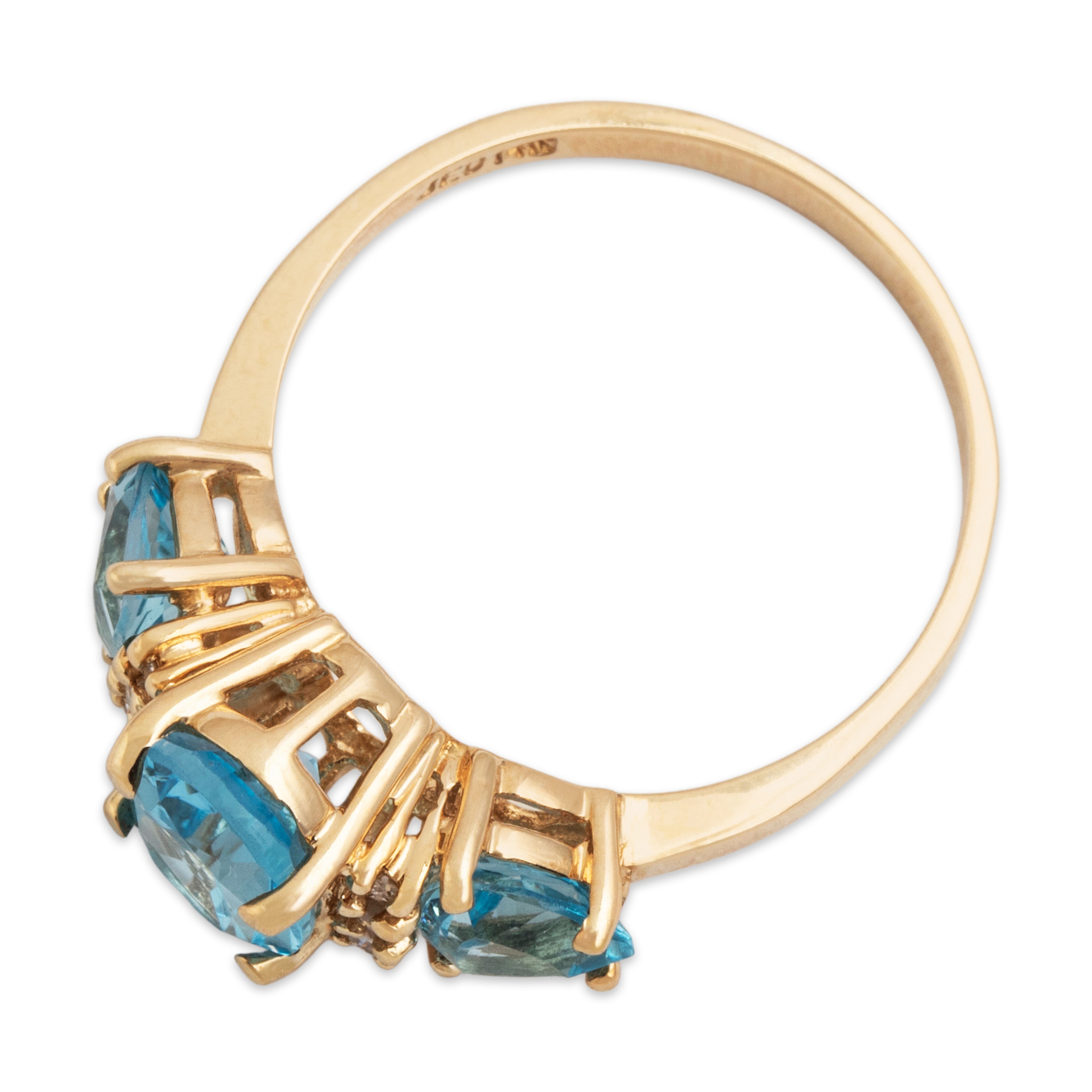 Vintage 14k Yellow Gold 2.3cttw Blue Topaz Diamond Lovely Trio Ring - Overall view