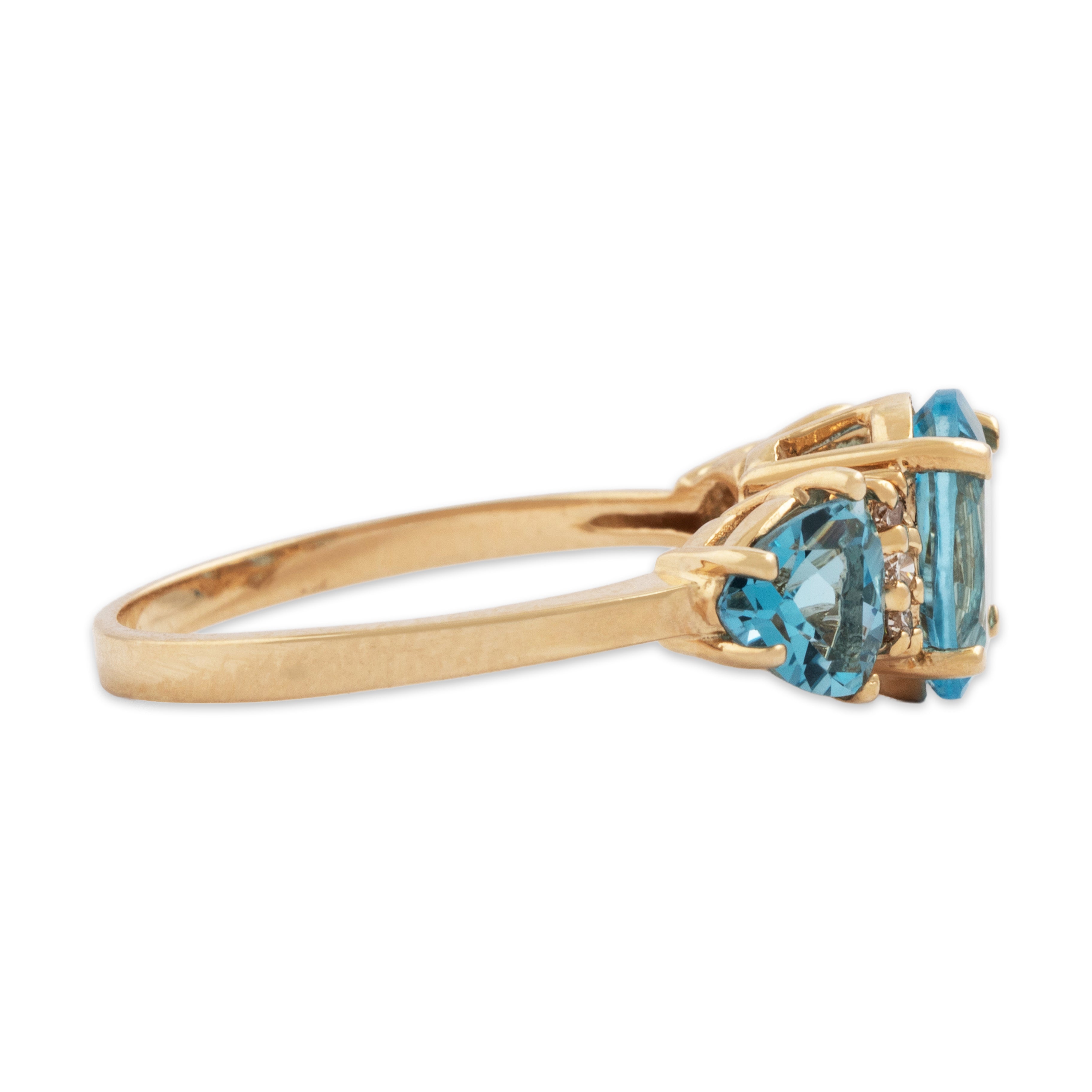 Vintage 14k Yellow Gold 2.3cttw Blue Topaz Diamond Lovely Trio Ring - Side view