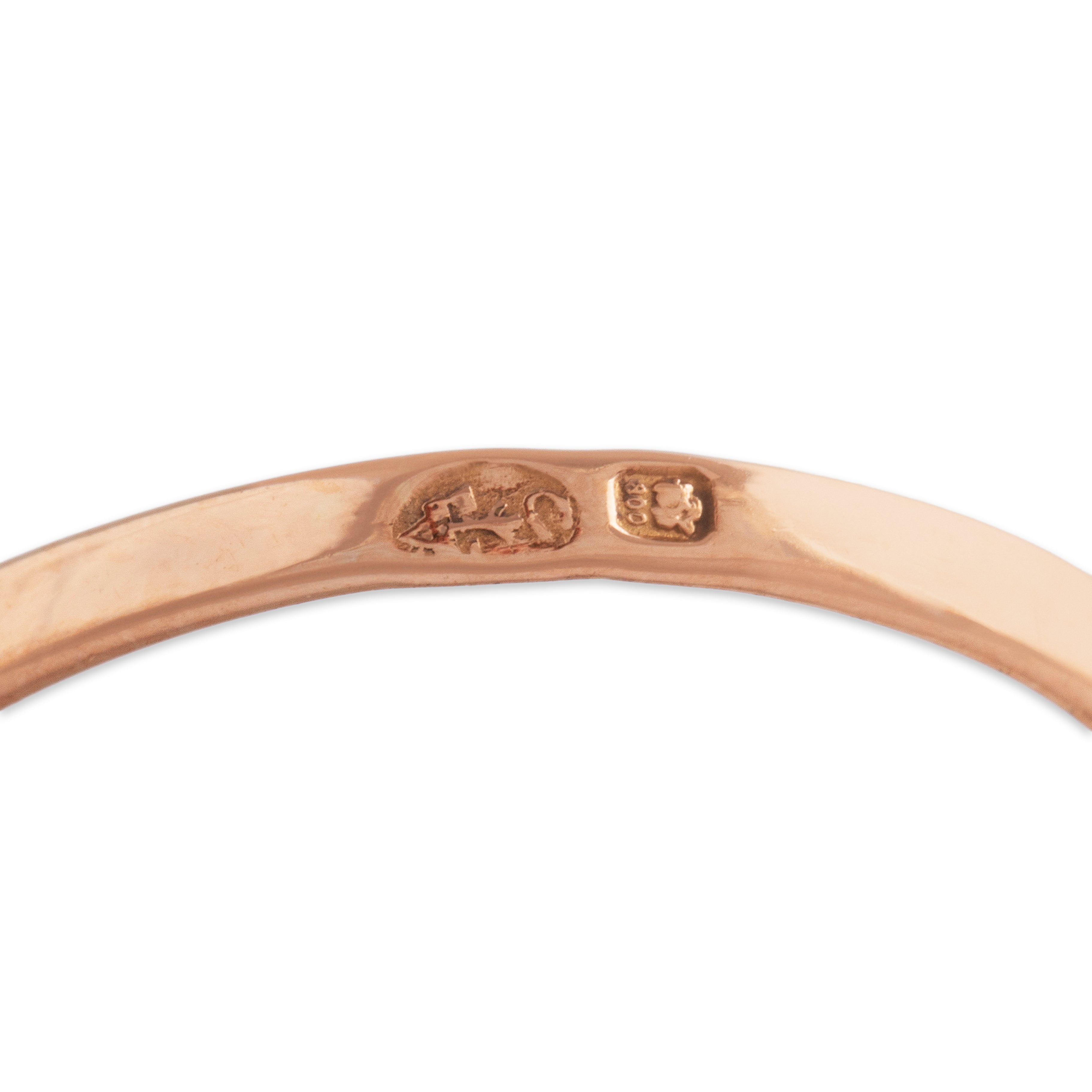 Antique Portuguese Small 19k Rosy Yellow Gold Diamond Dainty Solitaire Ring - Hallmark view