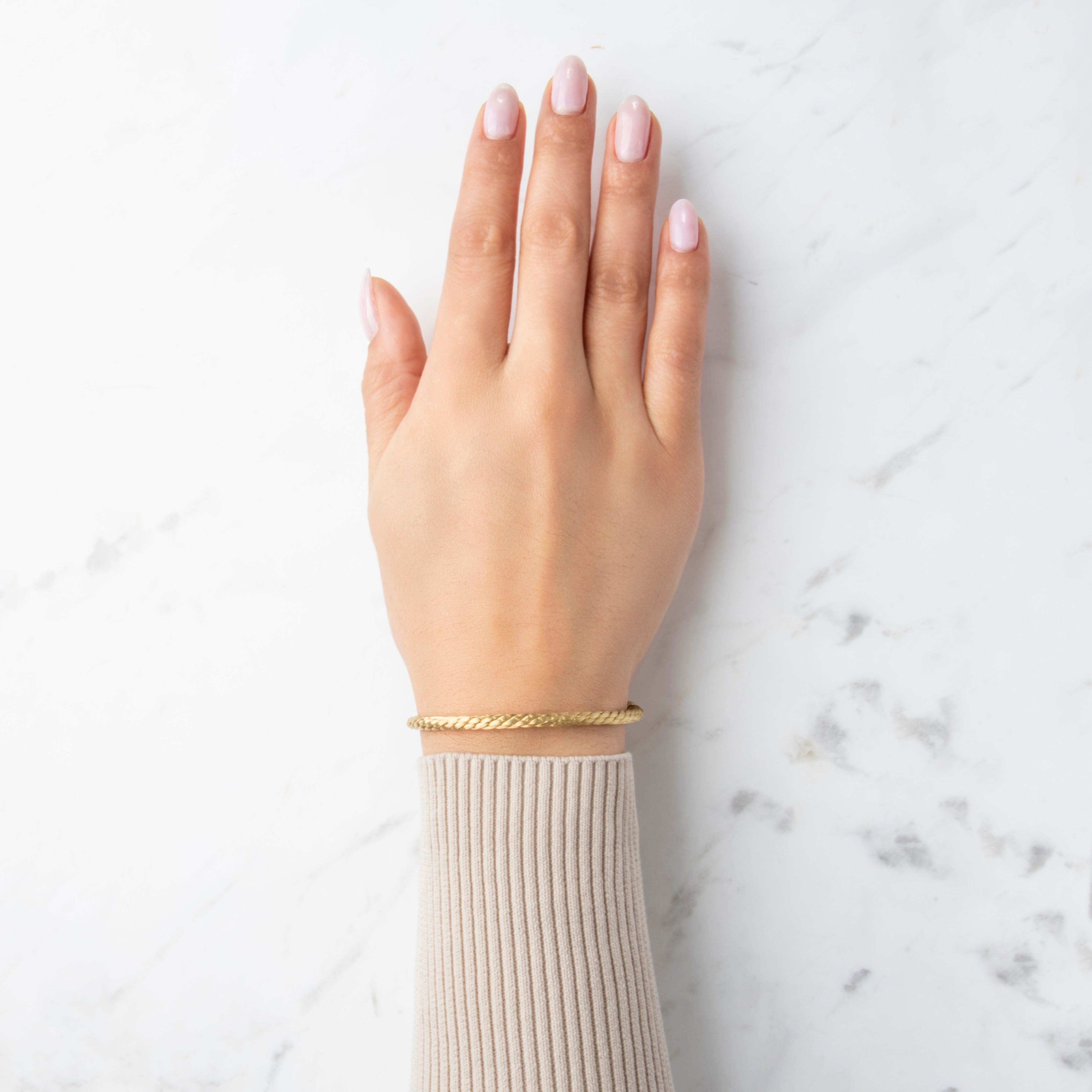 Vintage German 14k Yellow Gold Lovely Satin Twisted Wire Cable Bracelet - On model view