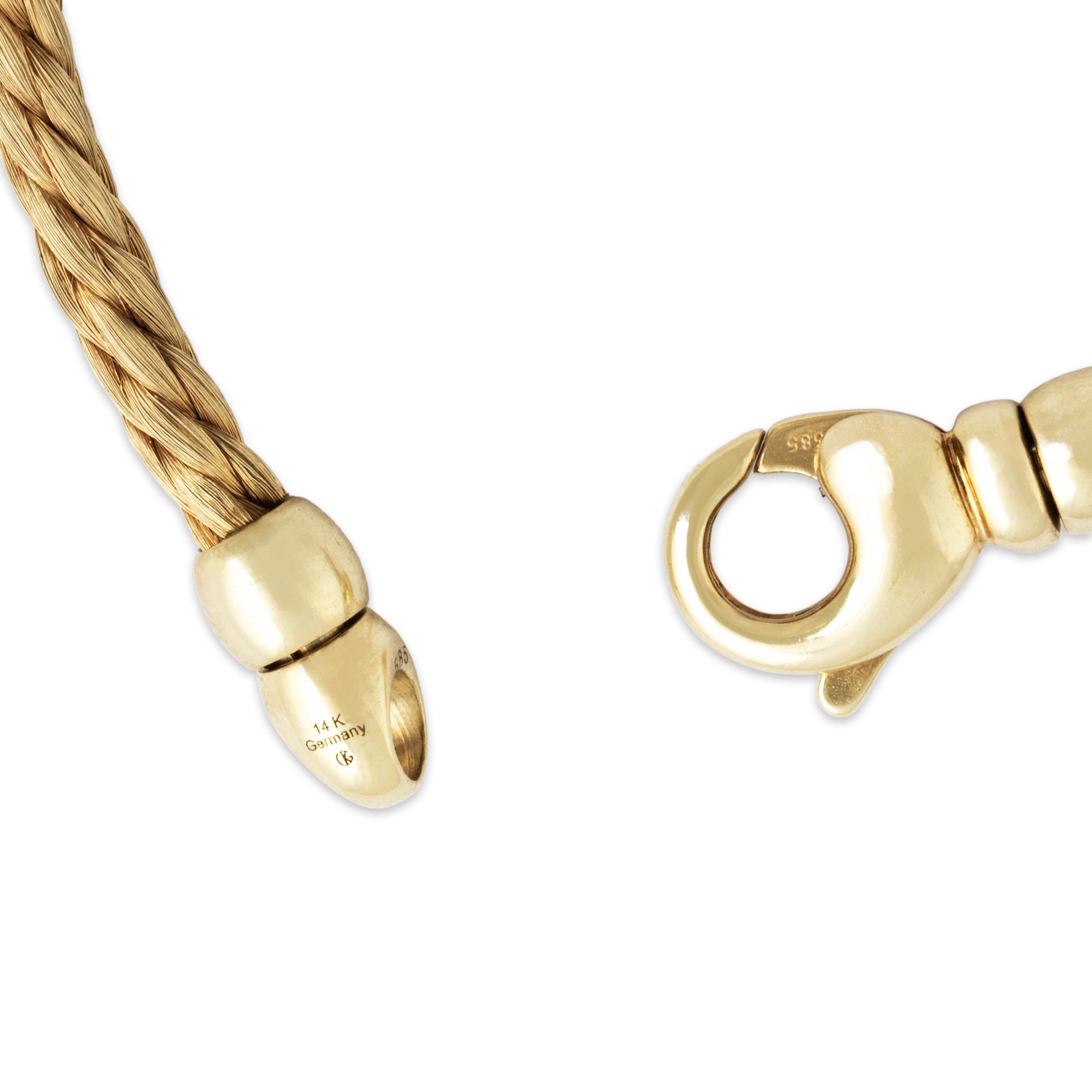 Vintage German 14k Yellow Gold Lovely Satin Twisted Wire Cable Bracelet - clasp view