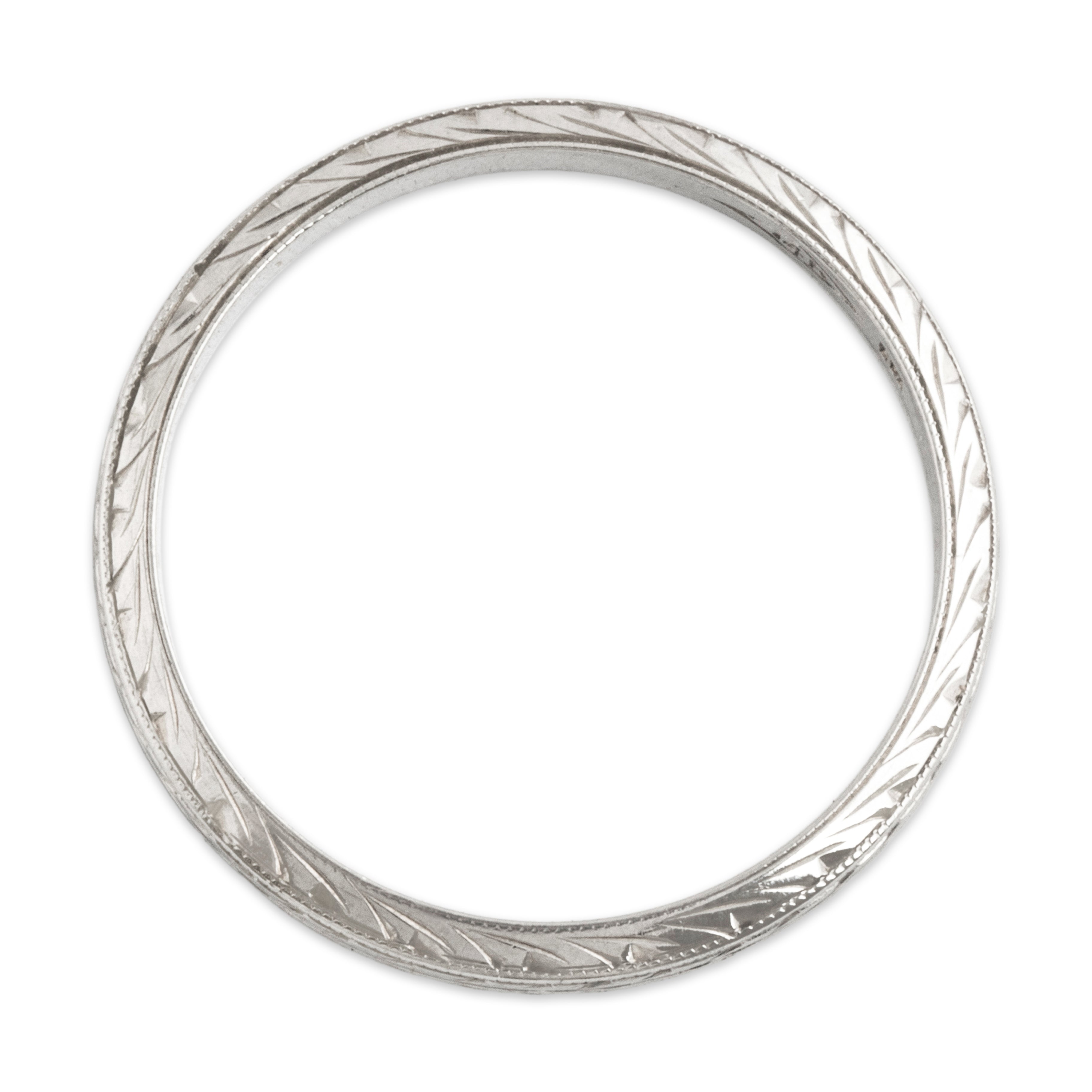 Antique 14k White Gold Sleek Wheat Pattern Milgrain Band Ring - detail view #1