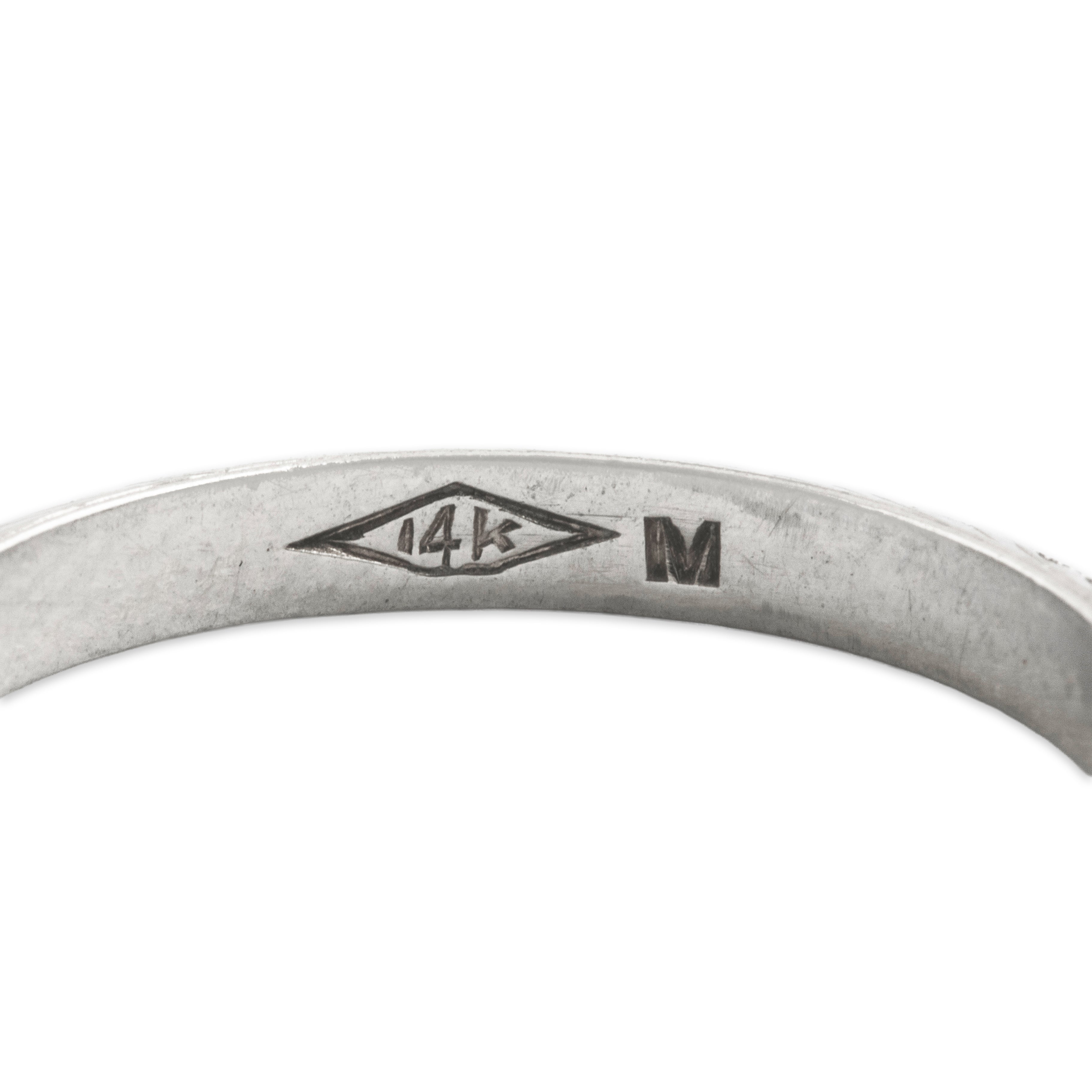 Antique 14k White Gold Sleek Wheat Pattern Milgrain Band Ring -Hallmark view