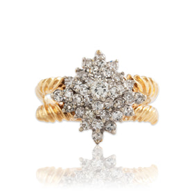 Vintage 14k Yellow Gold 1.239cttw Diamond Ribbed Sparkling Pyramid Ring 10.50