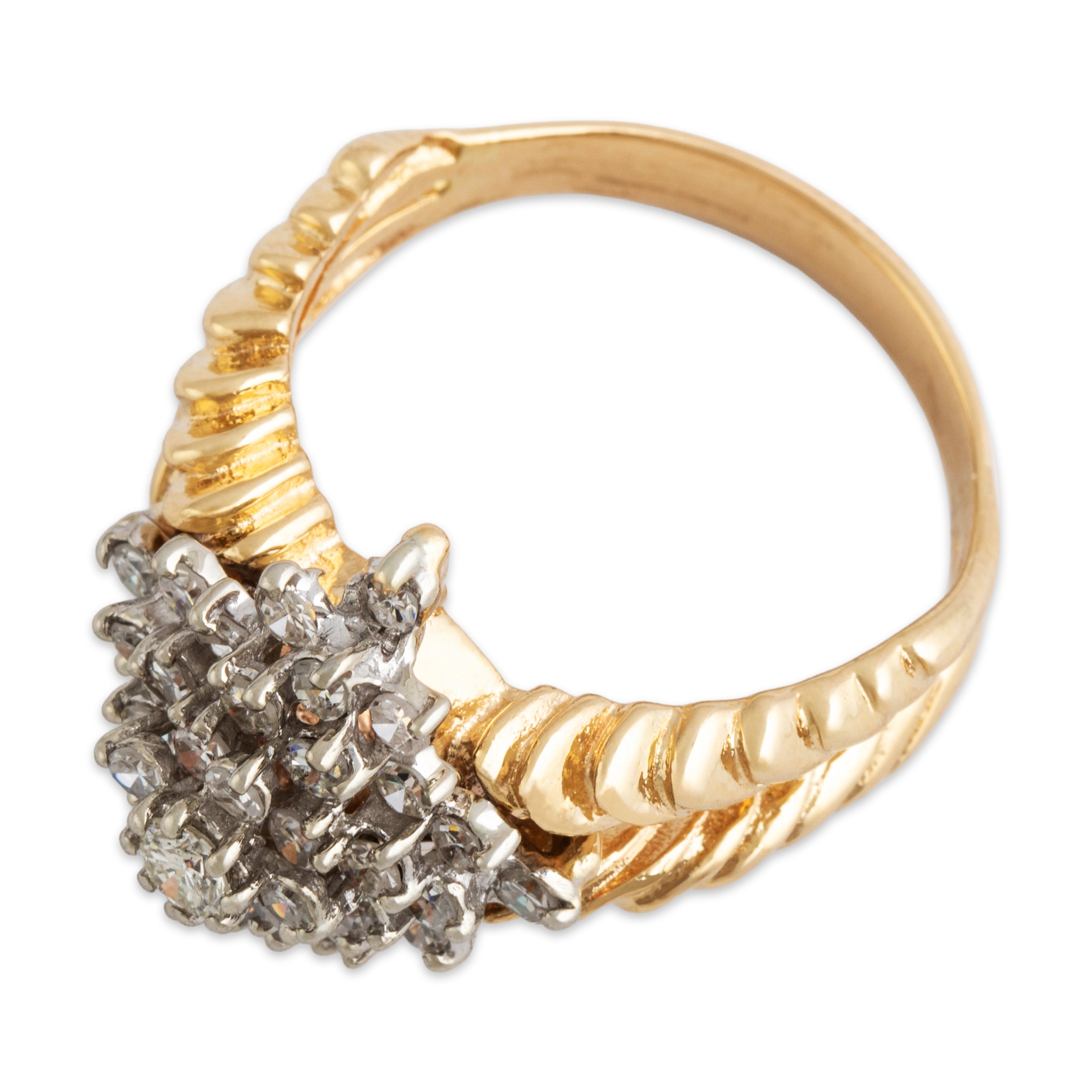 Vintage 14k Yellow Gold 1.239cttw Diamond Ribbed Sparkling Pyramid Ring - Overall view