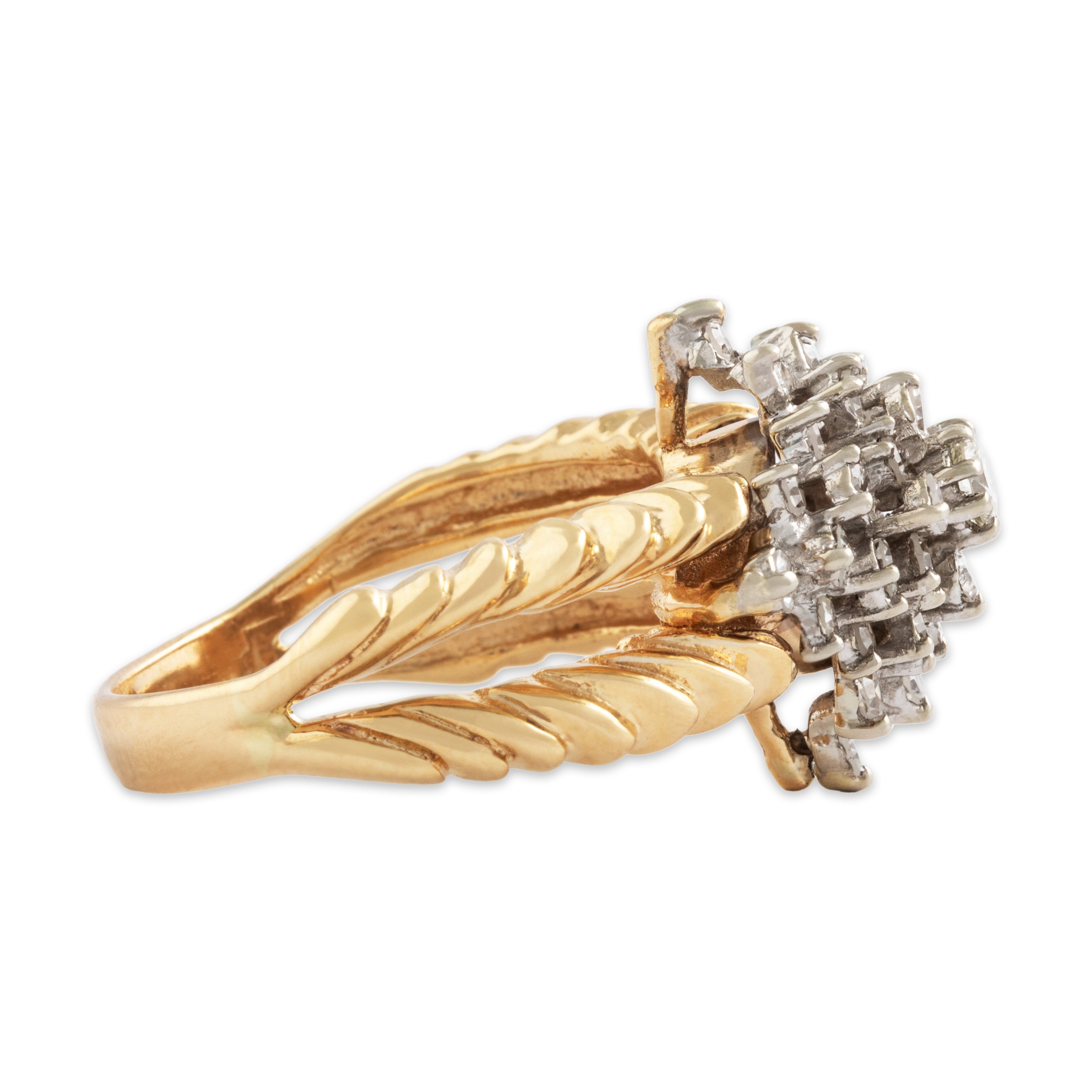 Vintage 14k Yellow Gold 1.239cttw Diamond Ribbed Sparkling Pyramid Ring - Side view