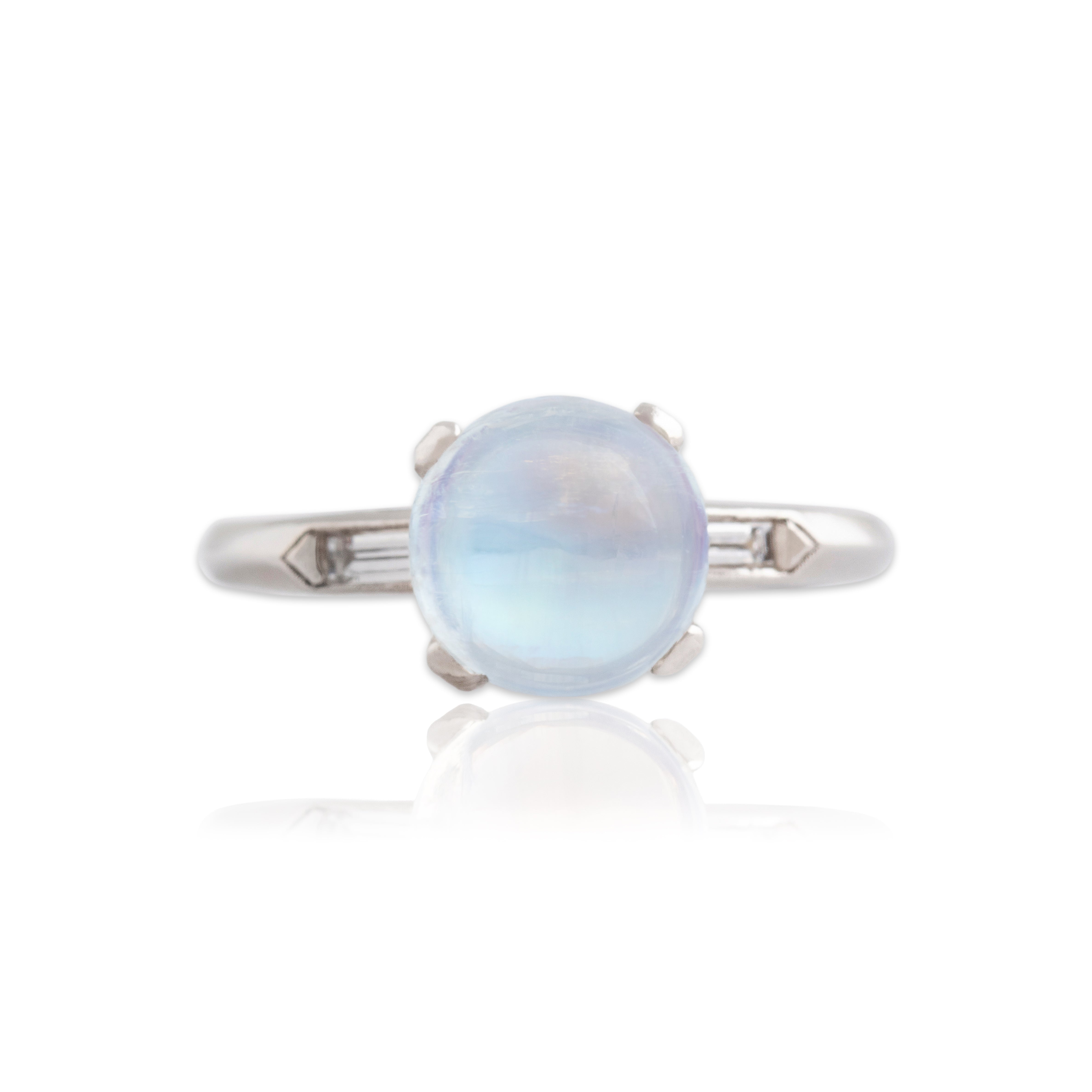 Vintage Platinum 2.07ct Moonstone Diamond Glowing Architectural Ring 5.75