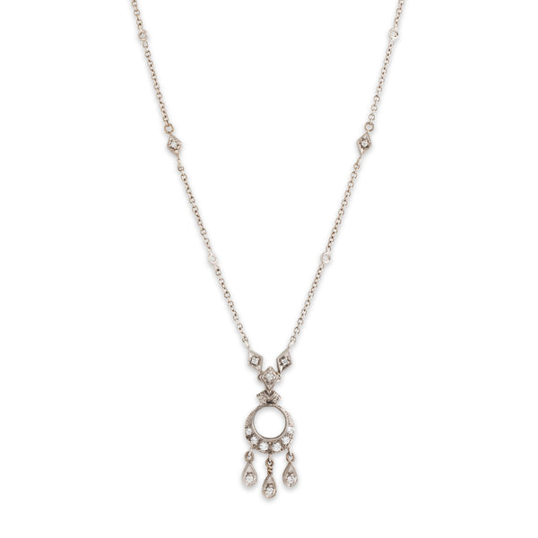 Vintage 18k & 14k White Gold .388cttw Diamond Beautiful Lavalier Necklace 19.5