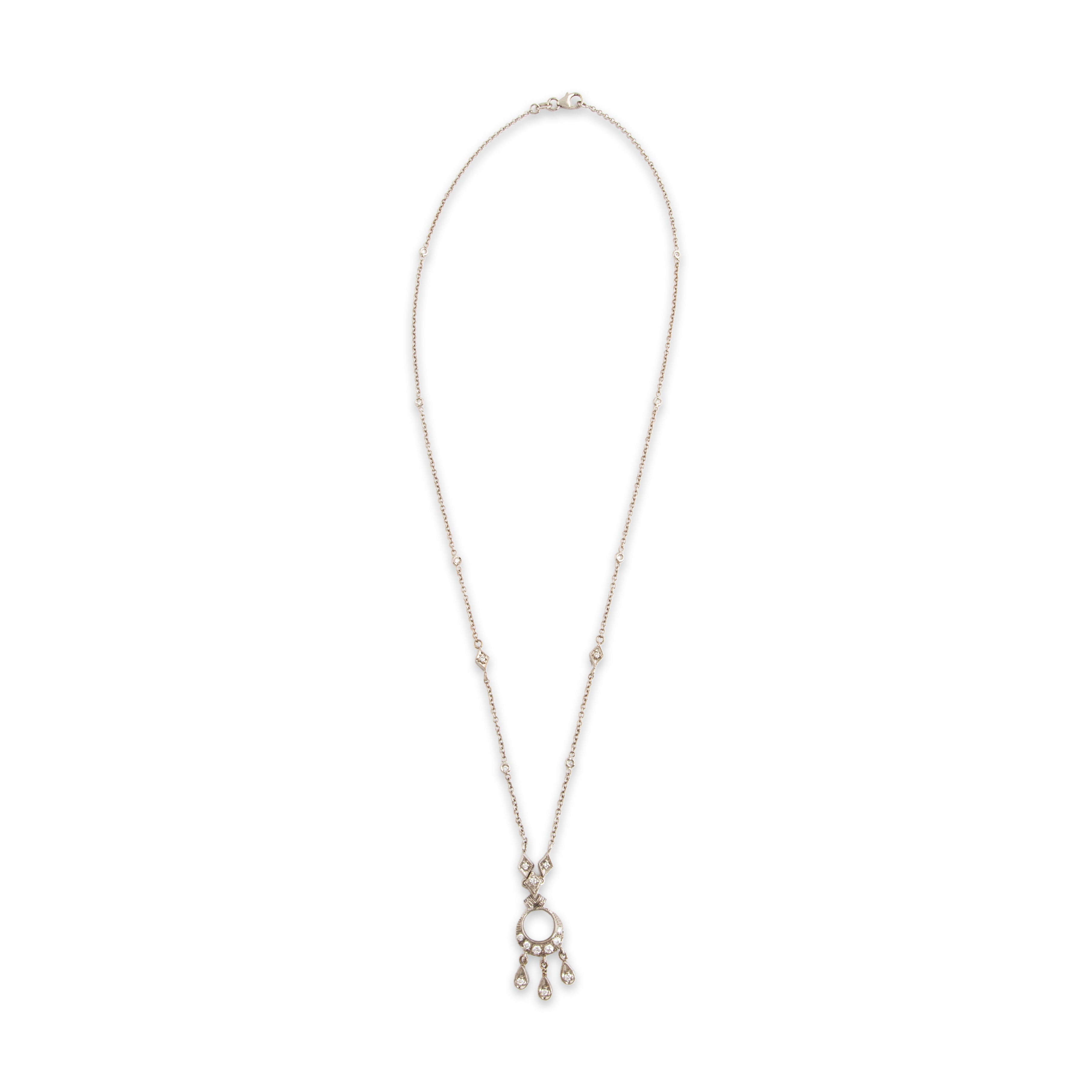 Vintage 18k & 14k White Gold .388cttw Diamond Beautiful Lavalier Necklace - Overall view