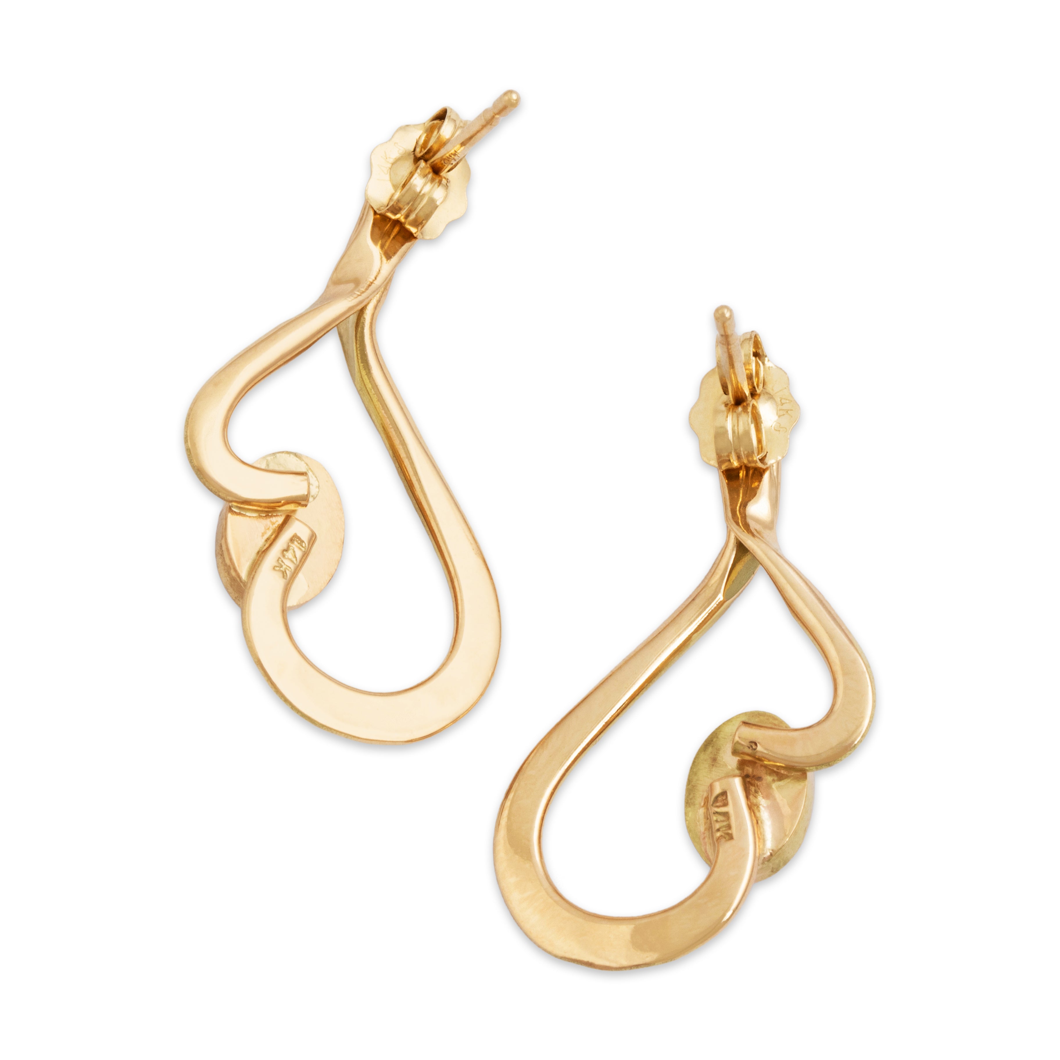 Vintage 14k Yellow Gold .7cttw Synthetic Star Ruby Pretty Swirl Drop Earrings - Back view