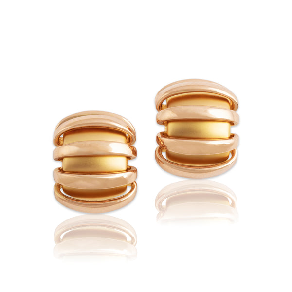 Vintage French 18k Yellow & Rose Gold Fabulous Brushed & Shiny Wrapped Earrings