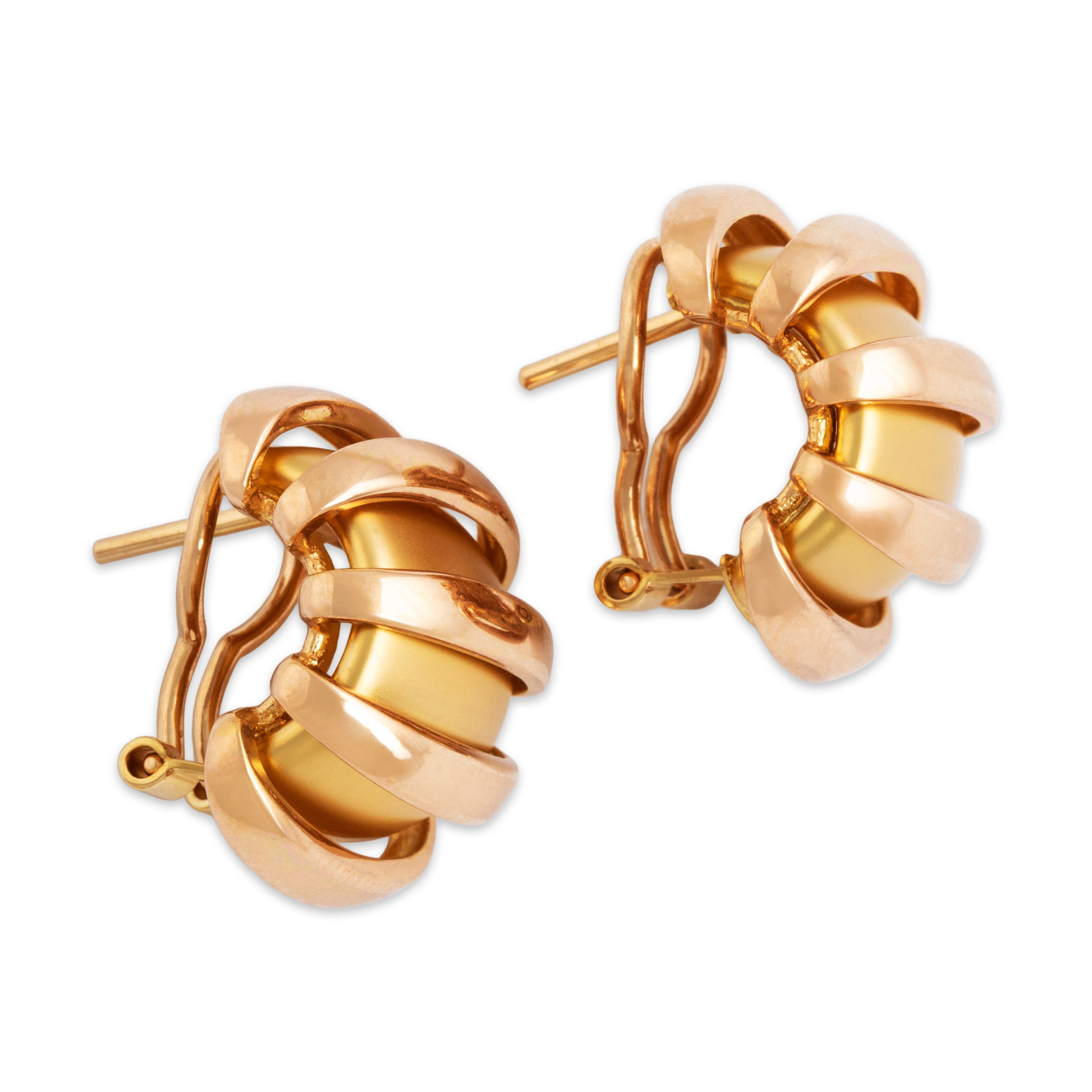 Vintage French 18k Yellow & Rose Gold Fabulous Brushed & Shiny Wrapped Earrings - Side view