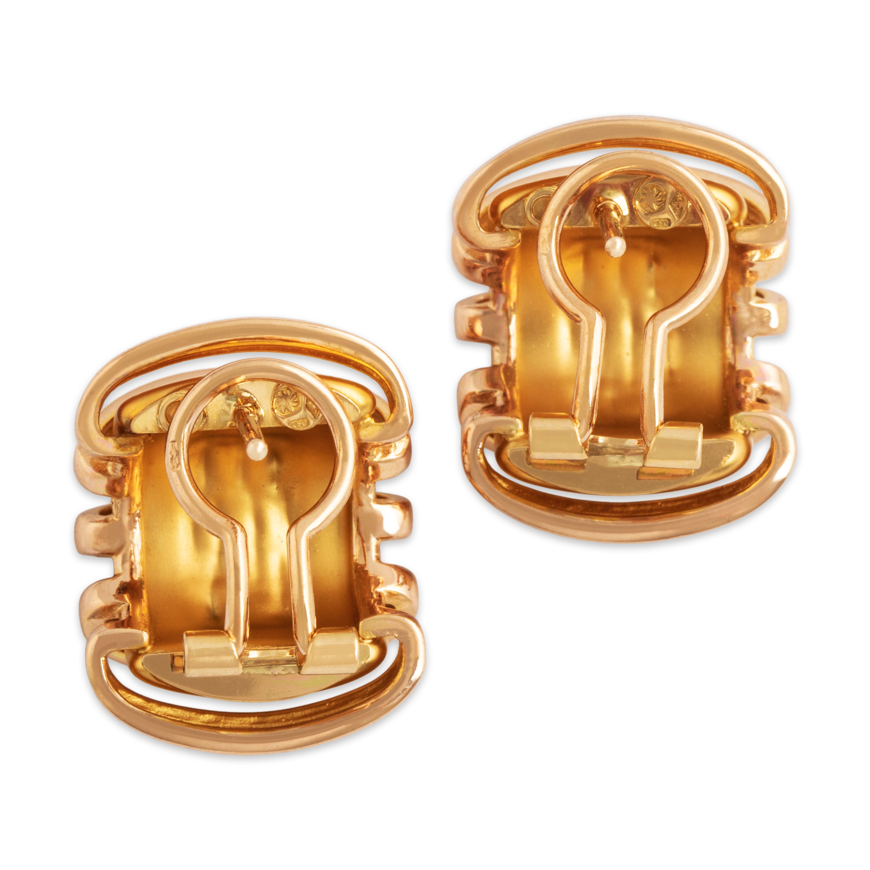 Vintage French 18k Yellow & Rose Gold Fabulous Brushed & Shiny Wrapped Earrings - Back view