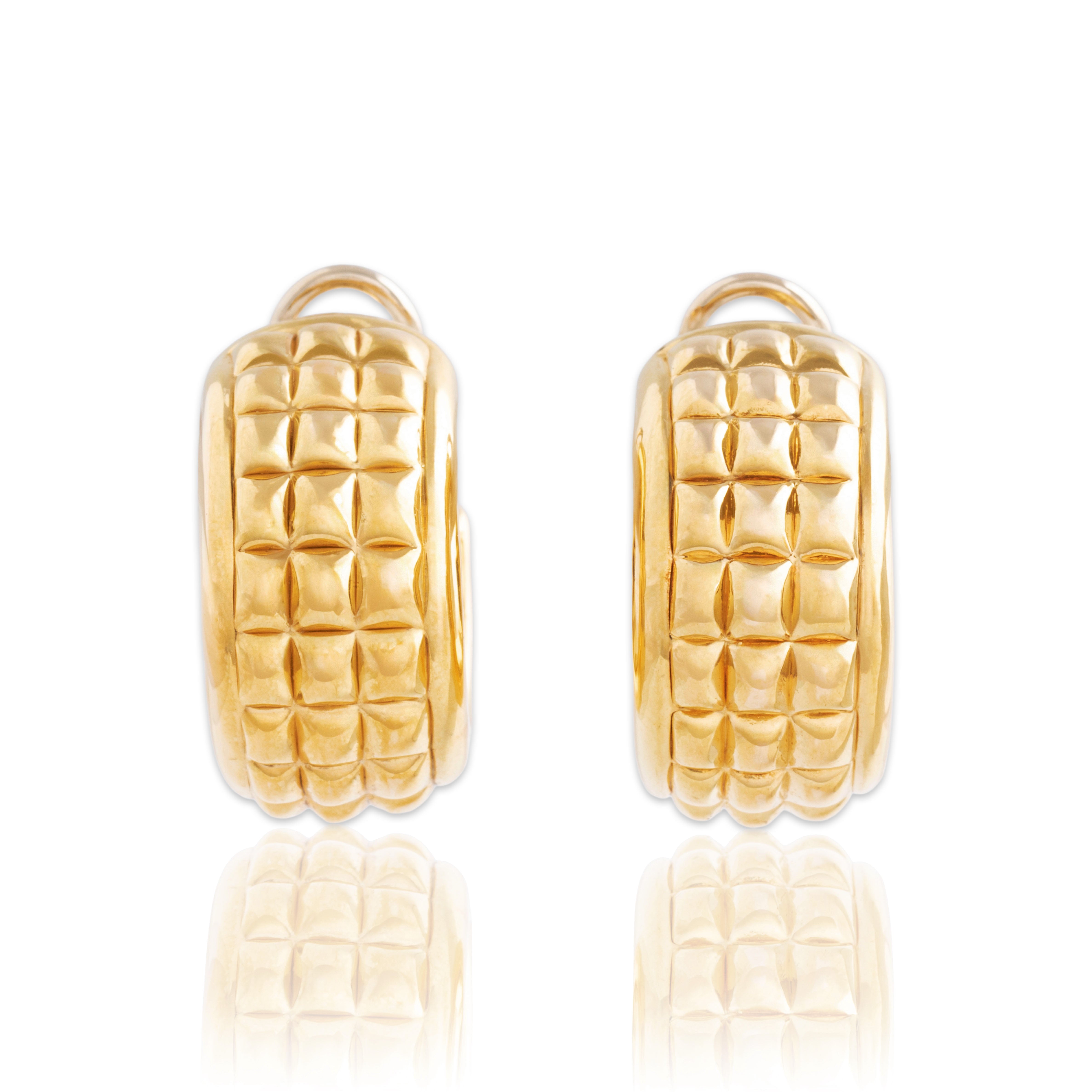 Vintage Italian 18k Yellow Gold Chunky Studded Statement Hoop Earrings