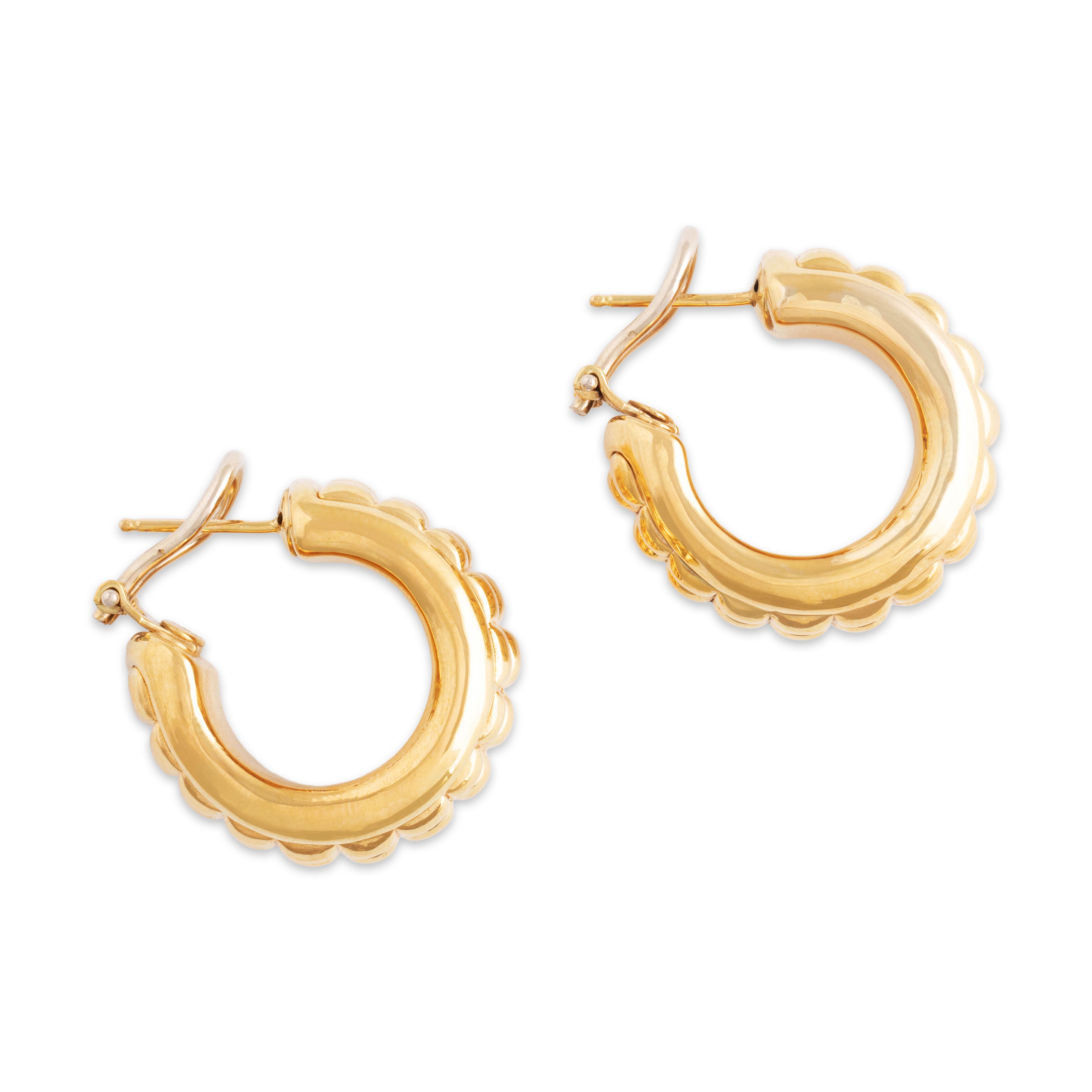 Vintage Italian 18k Yellow Gold Chunky Studded Statement Hoop Earrings