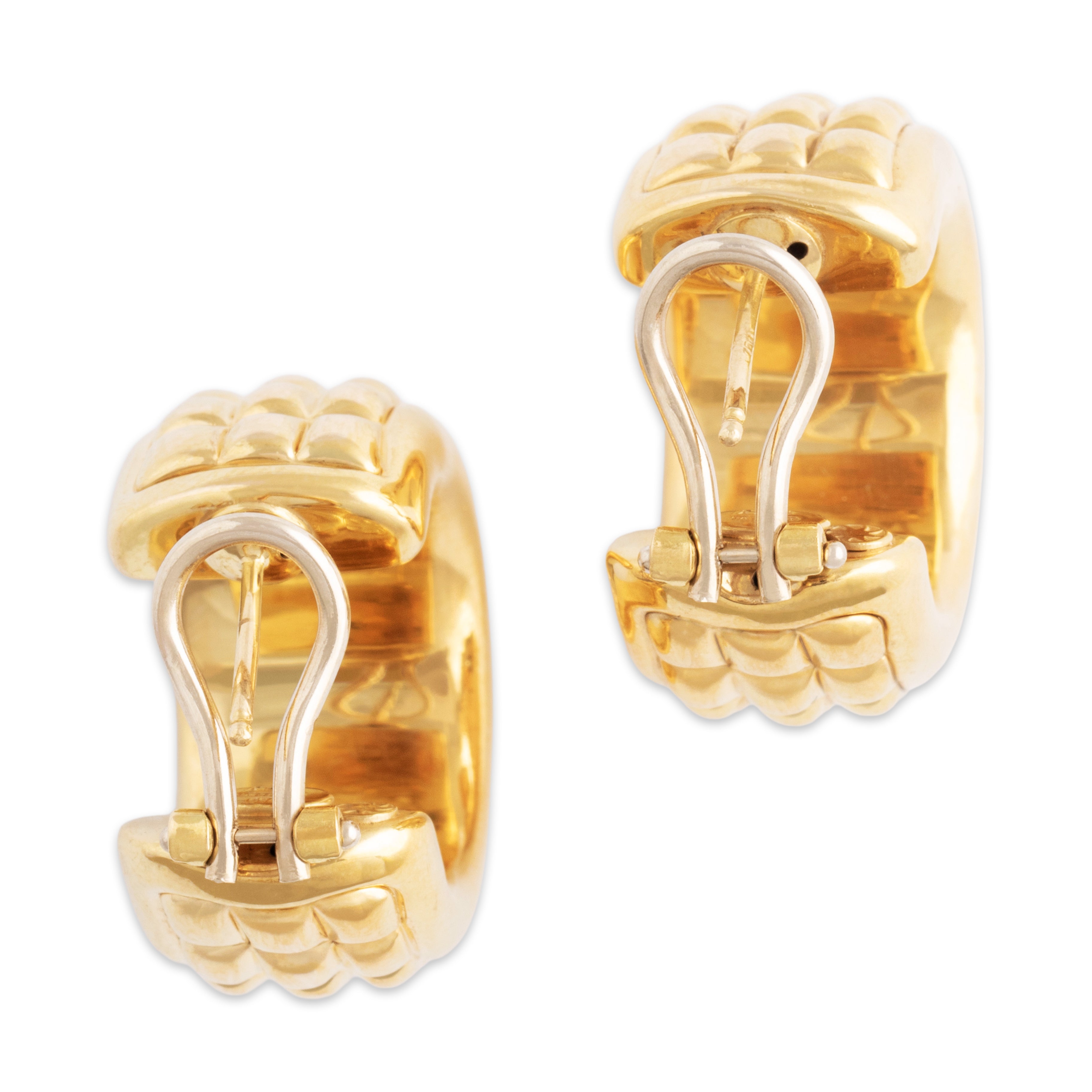 Vintage Italian 18k Yellow Gold Chunky Studded Statement Hoop Earrings - Back view