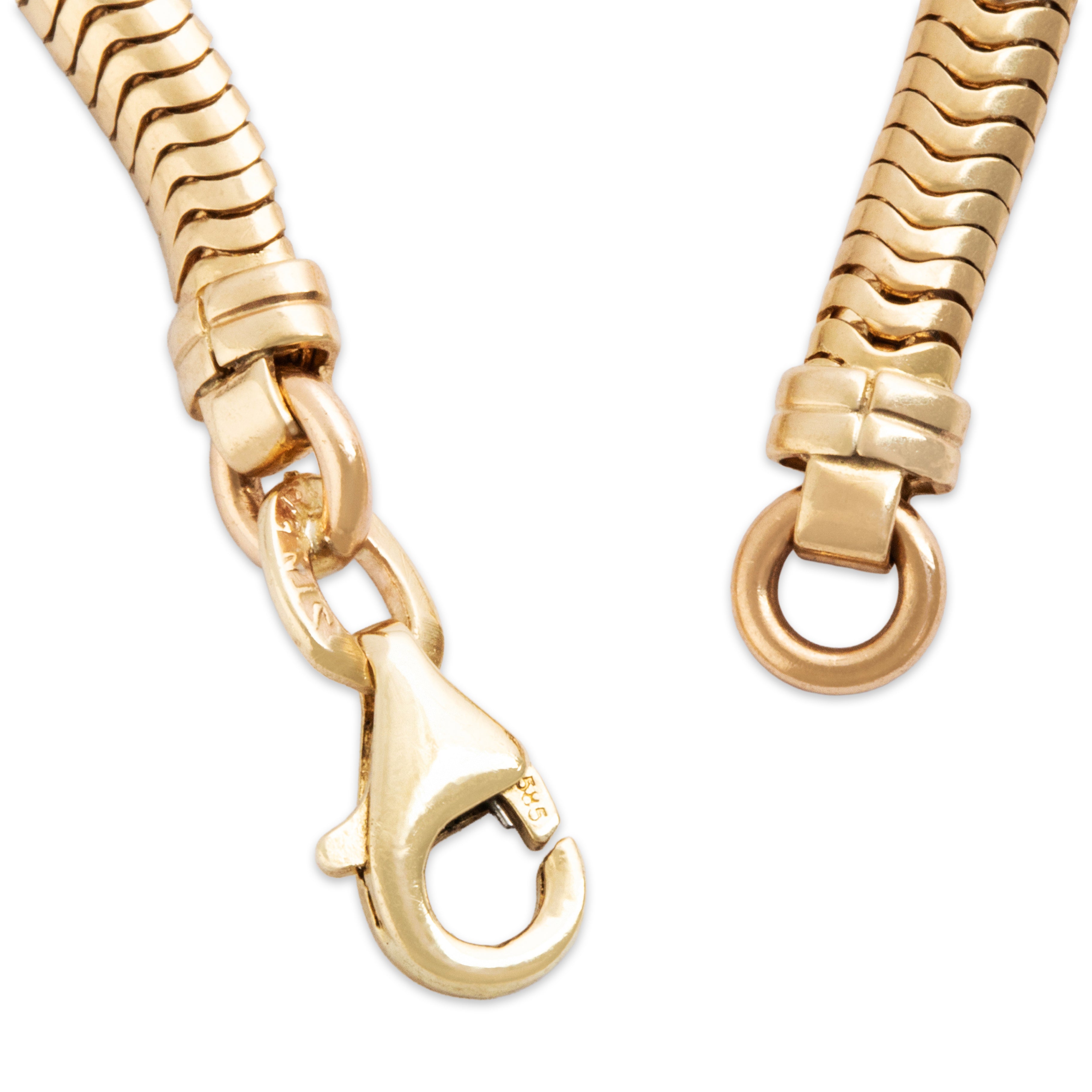 Vintage 10k Yellow Gold Sinuous Snake Chain Necklace - clasp view