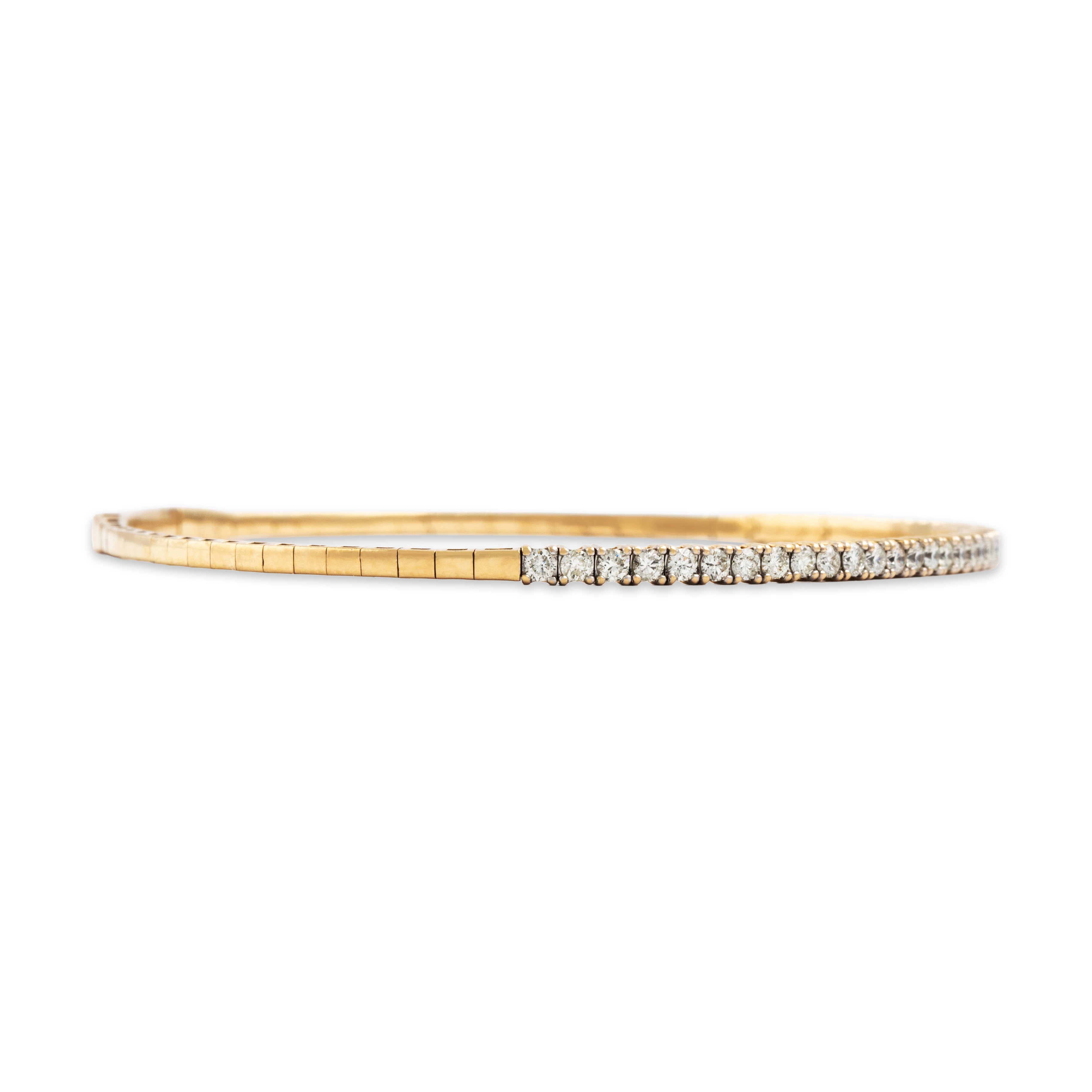 Estate 14k Yellow Gold 1cttw Diamond Sleek Flexible Bangle Bracelet - detail view #2