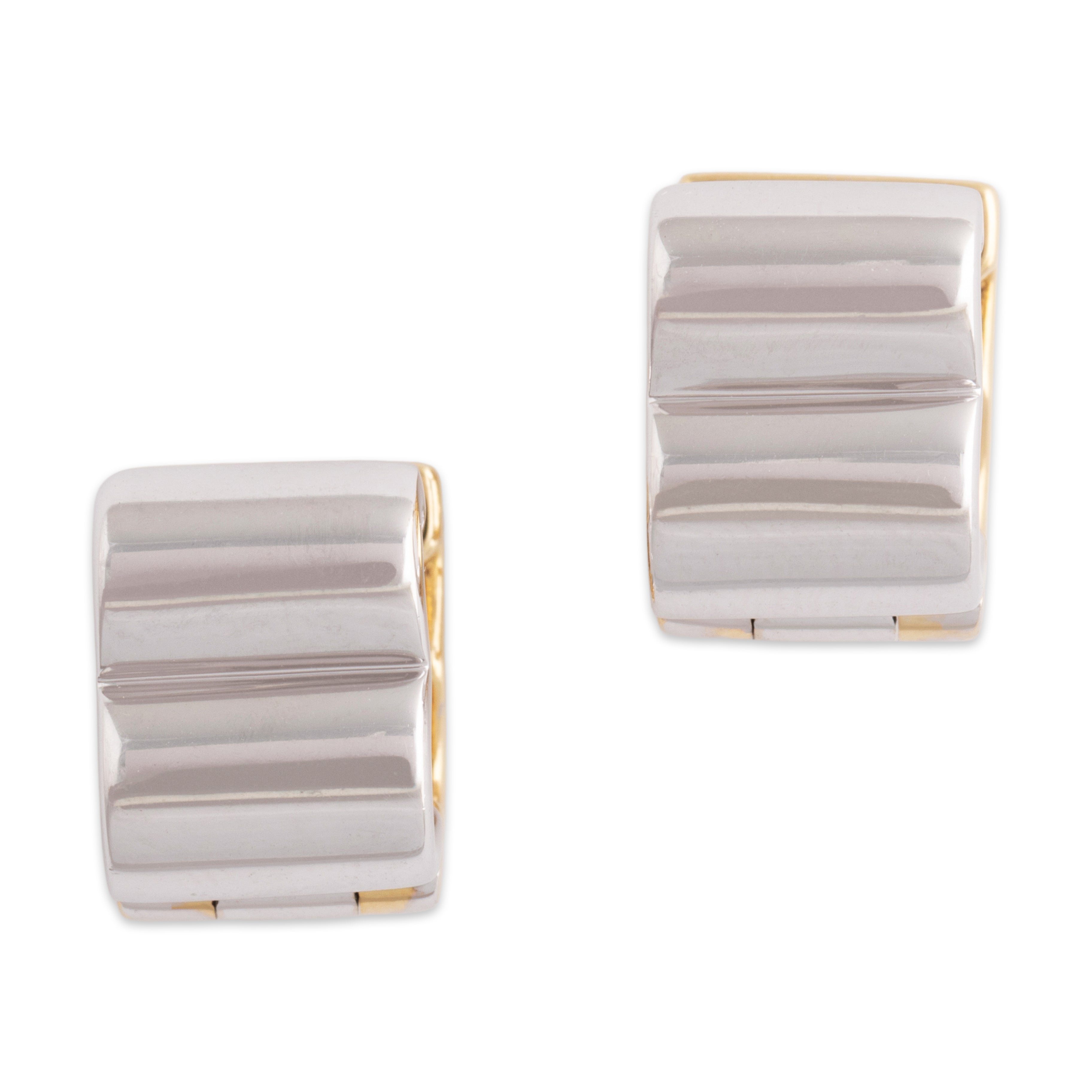 Vintage 18k Yellow & White Gold .2cttw Diamond Lined Quatrefoil Huggie Earrings - Overall view