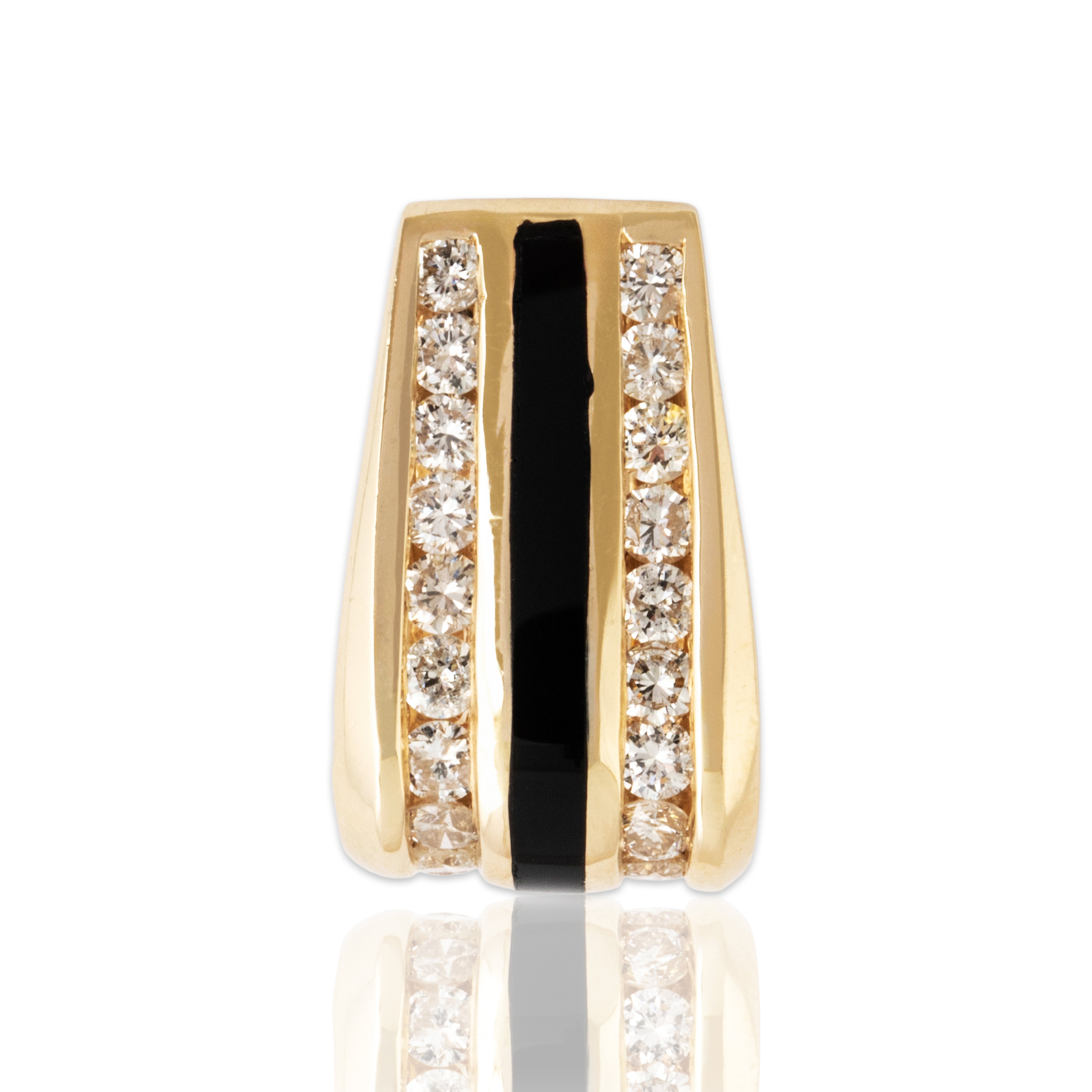 Vintage 14k Yellow Gold .58cttw Diamond Onyx Curved Inlay Pendant - Close-up view