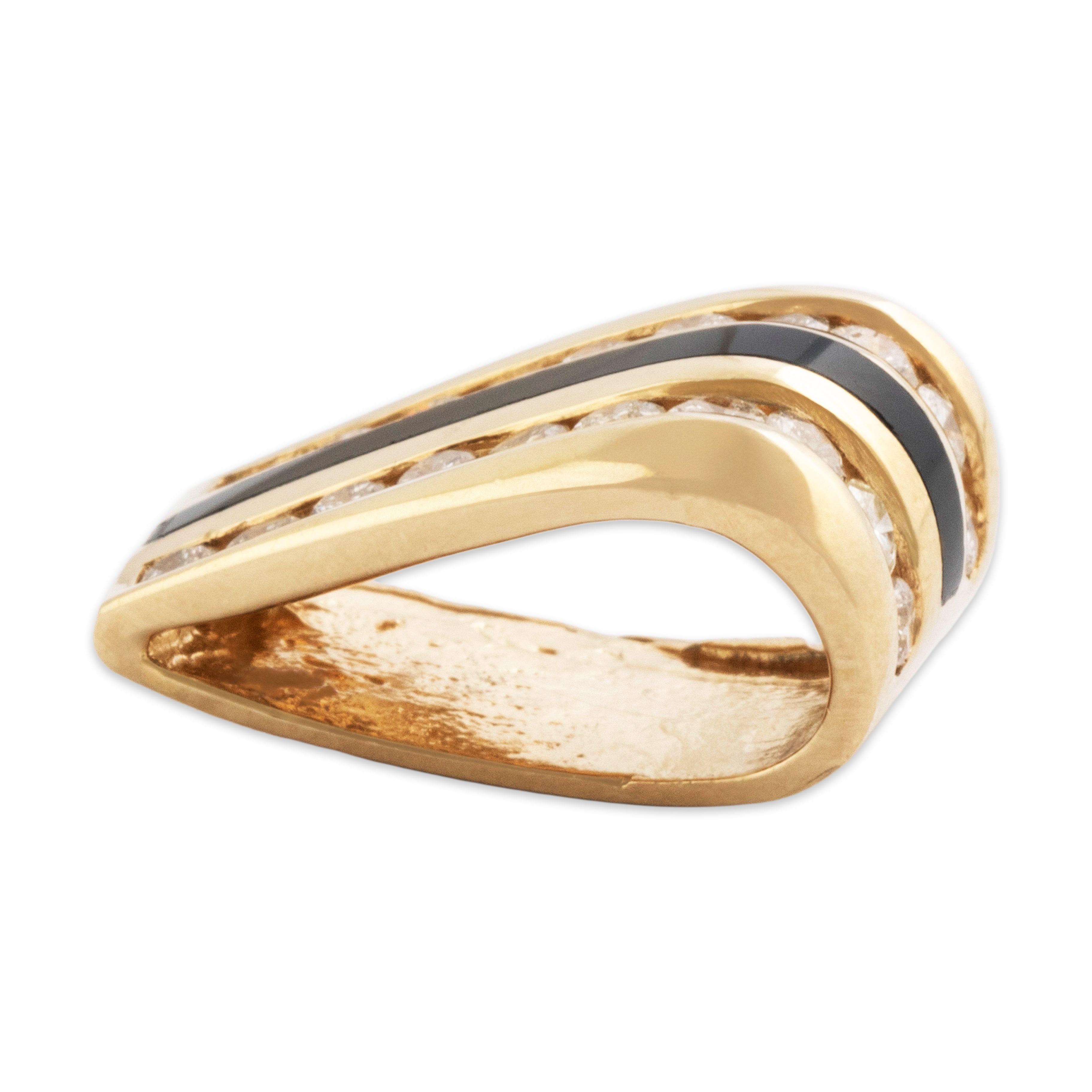 Vintage 14k Yellow Gold .58cttw Diamond Onyx Curved Inlay Pendant - Side view