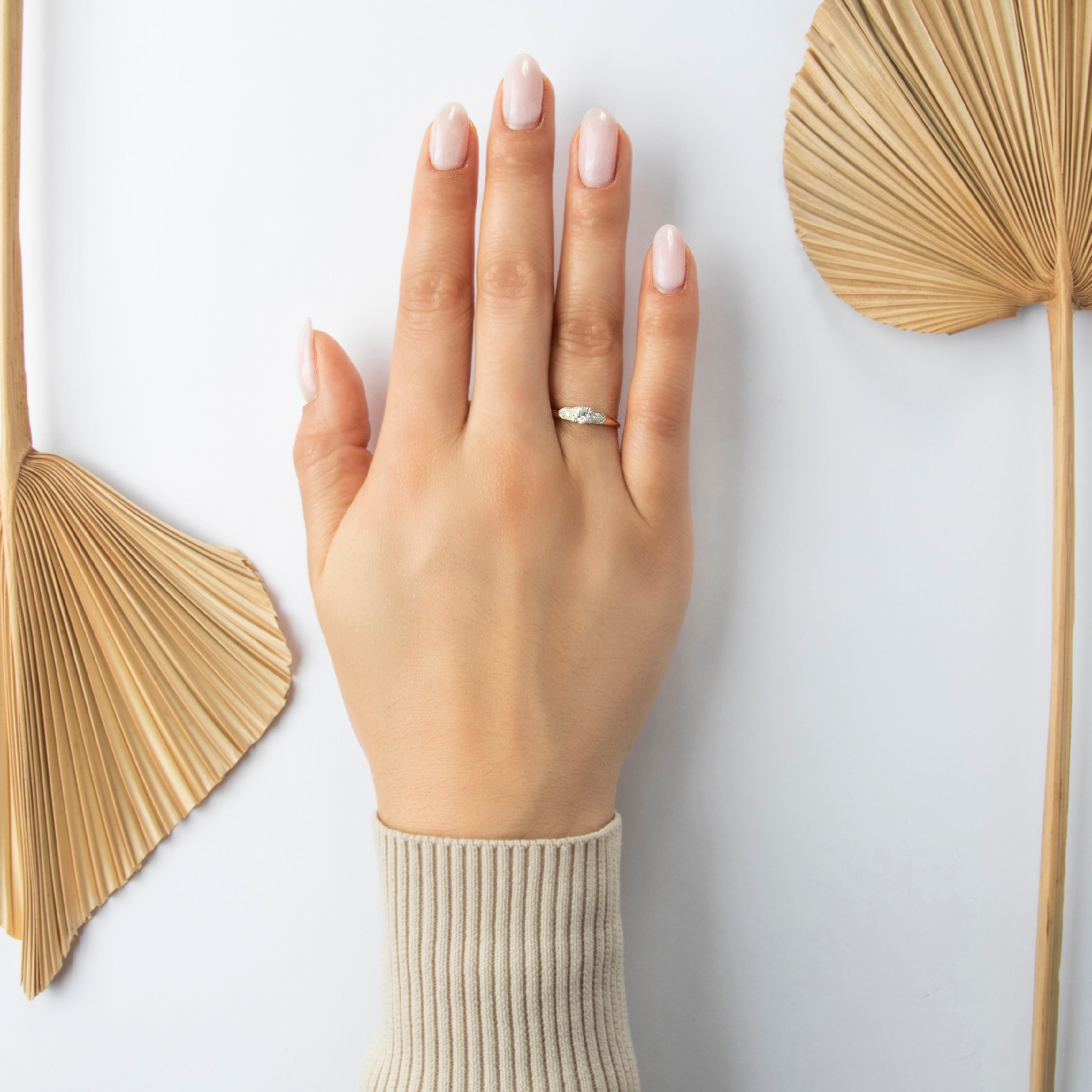 Vintage 14k Yellow & White Gold .286cttw Diamond Dainty Trio Ring - On model view