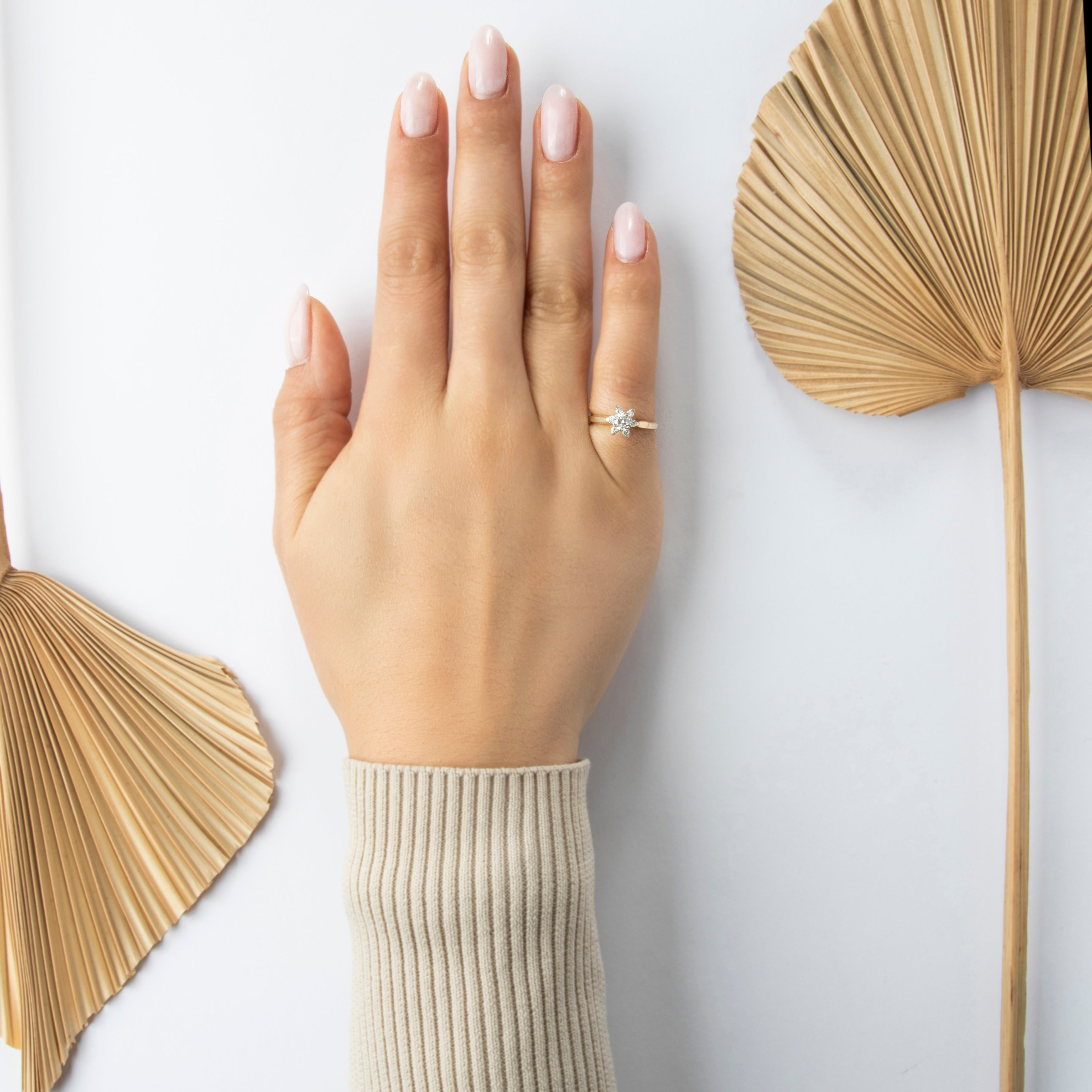 Vintage 14k Yellow Gold .35cttw Diamond Floral Cluster Ring - On model view