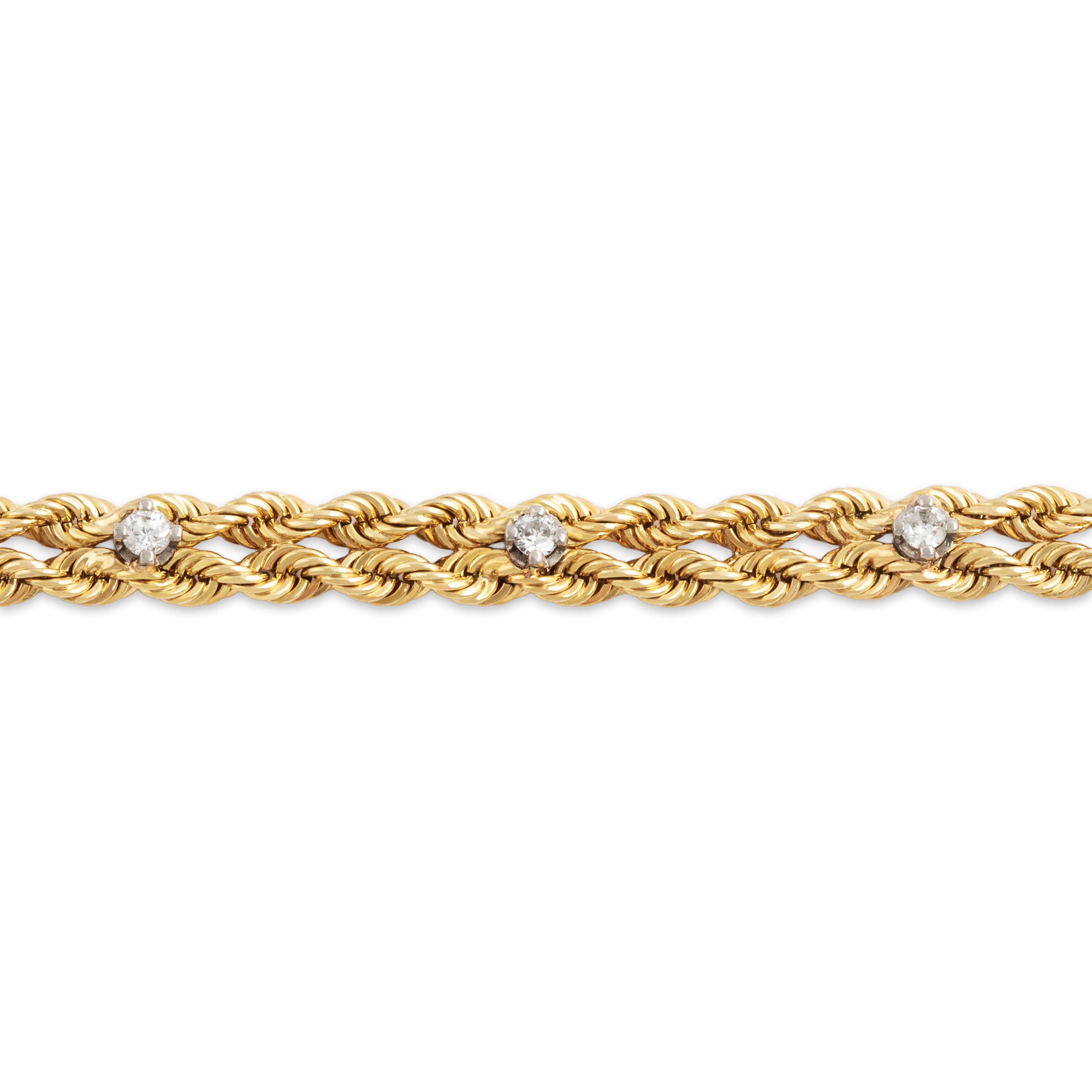 Vintage 14k Yellow Gold Diamond Braided Rope Chain Bracelet - detail view #1