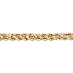 Vintage 14k Yellow Gold Diamond Braided Adorned Rope Chain Bracelet 6.75"