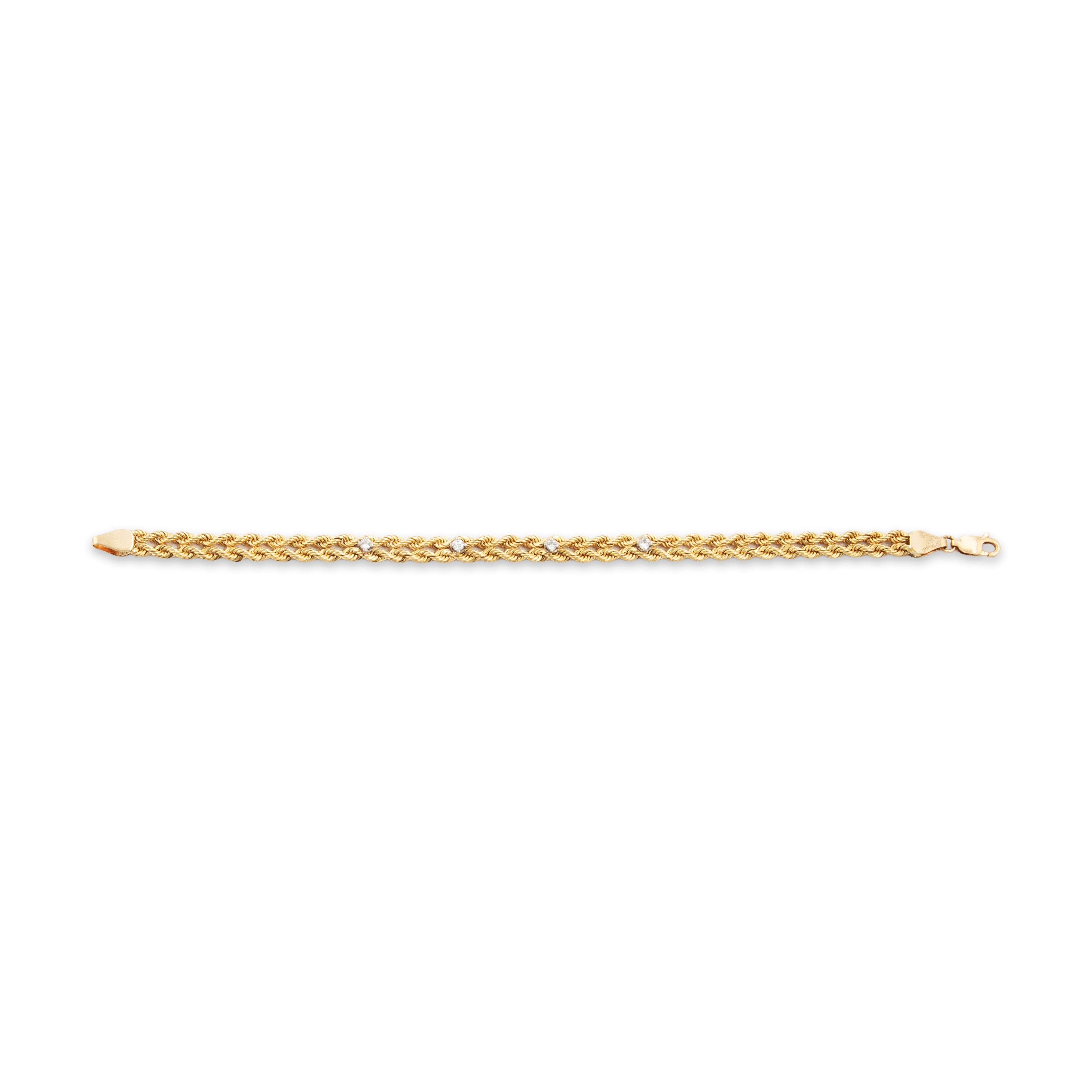 Vintage 14k Yellow Gold Diamond Braided Rope Chain Bracelet - Close-up view