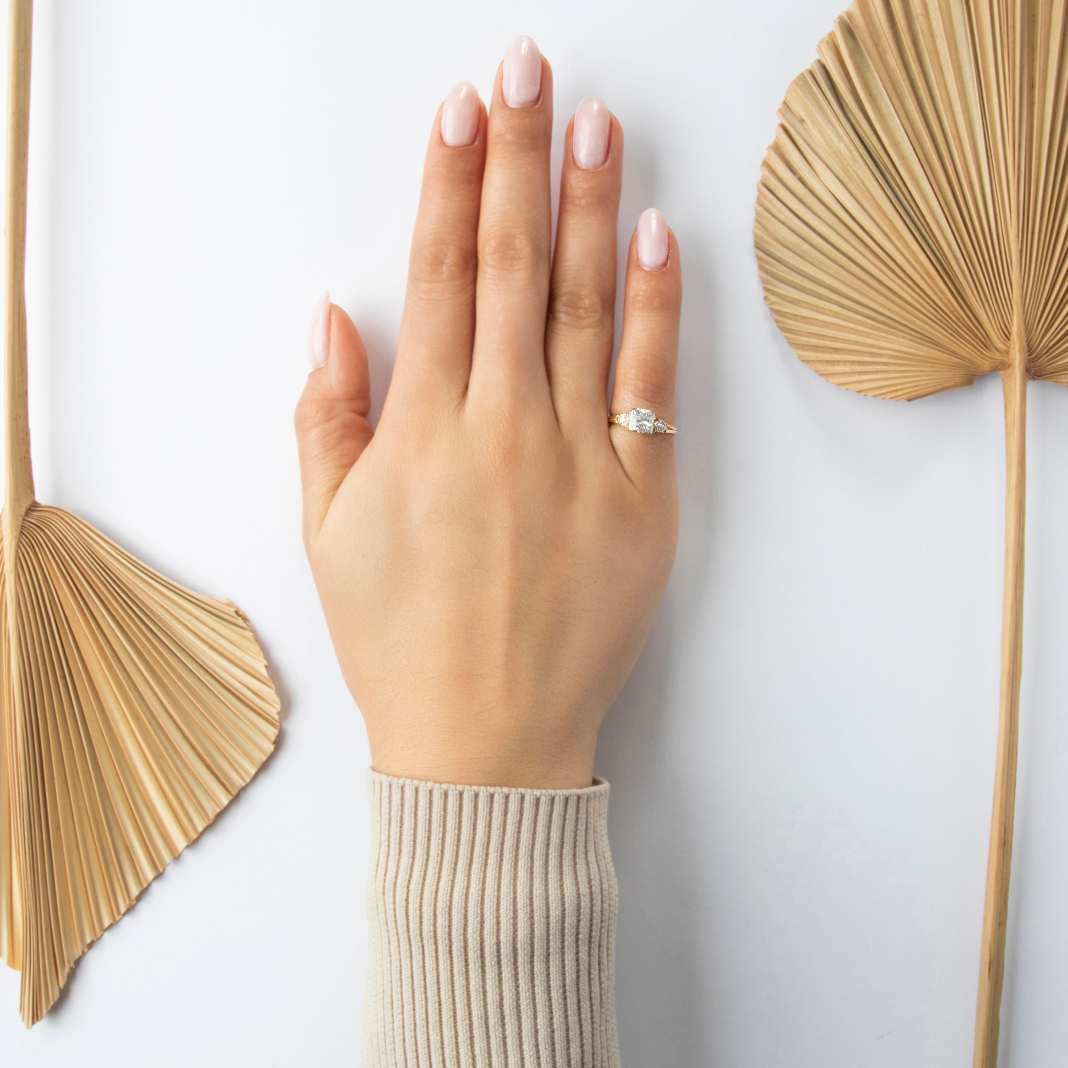 Vintage 14k Yellow & White Gold .836cttw Old European Diamond Romantic Ring - On model view