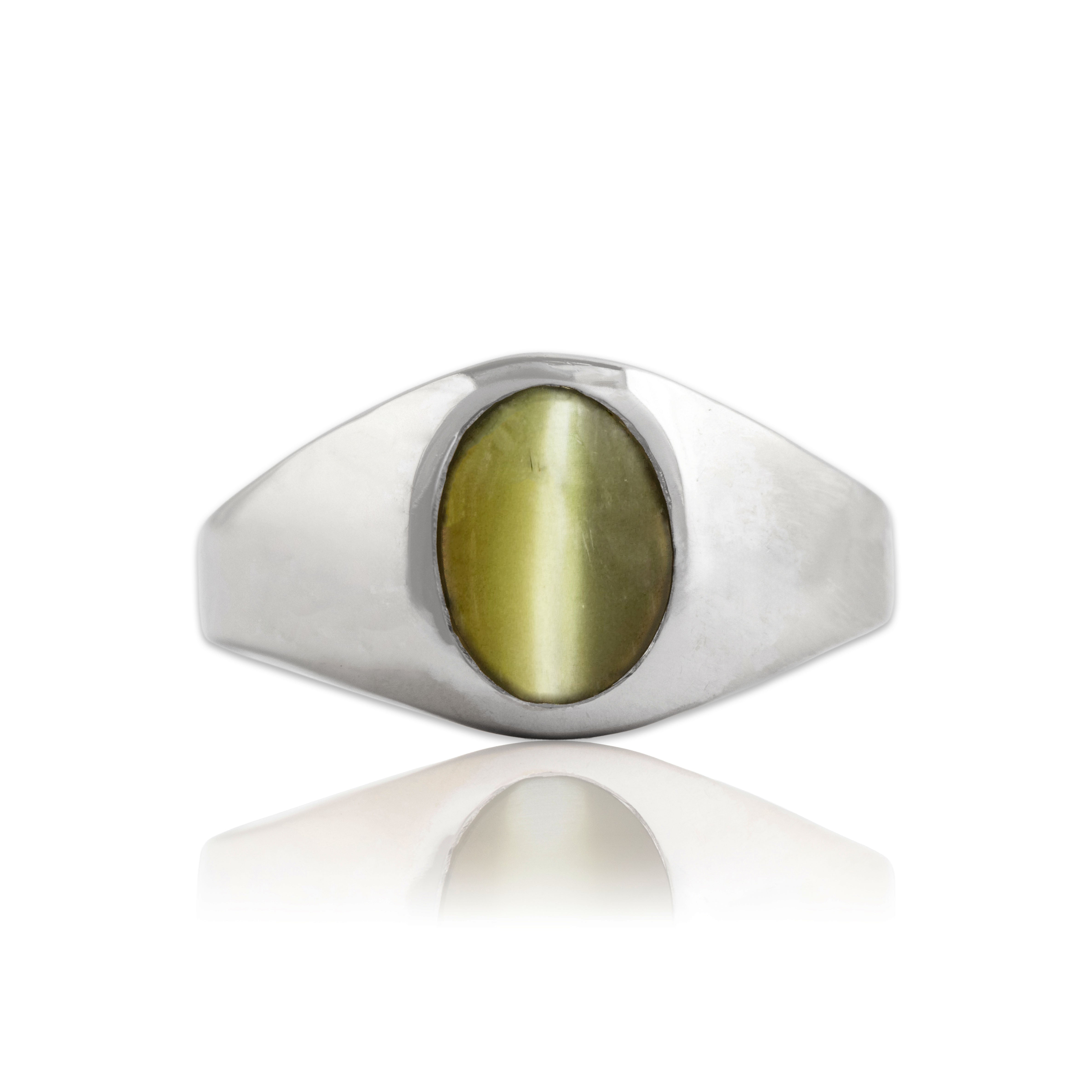 Vintage 14k White Gold 4.34ct Cat's Eye Chrysoberyl Stunning Signet Ring 11.75