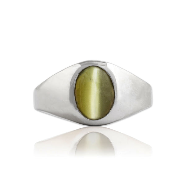 Vintage 14k White Gold 4.34ct Cat's Eye Chrysoberyl Stunning Signet Ring 11.75