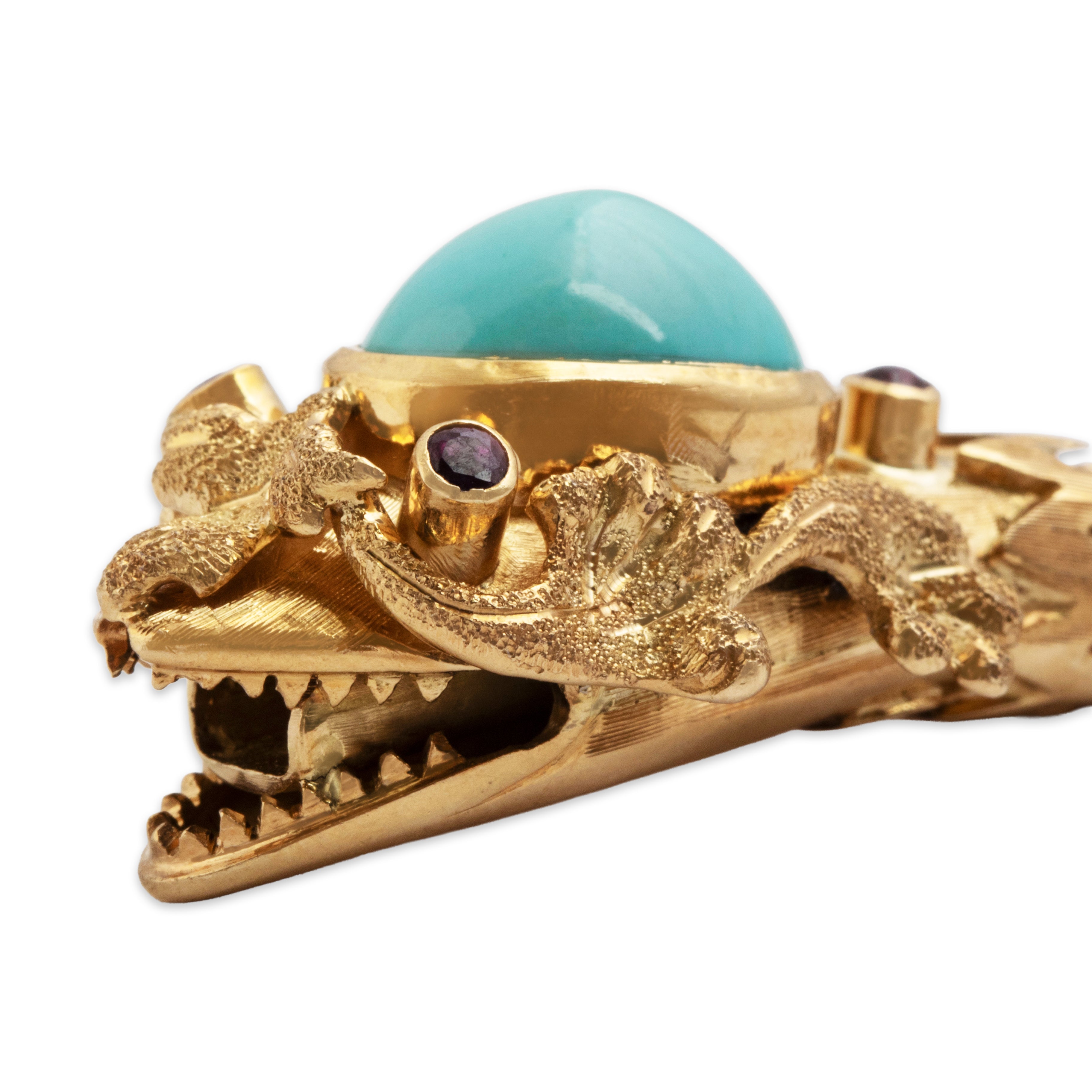 Vintage Rare Ilias Lalaounis 18k Yellow Gold Turquoise Ruby Snake Bracelet - detail view #1