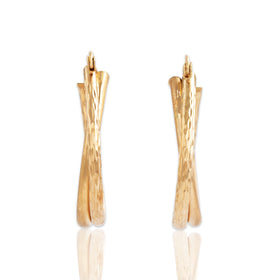 Vintage 14k Yellow Gold Textured Layered Teardrop Hoop Earrings