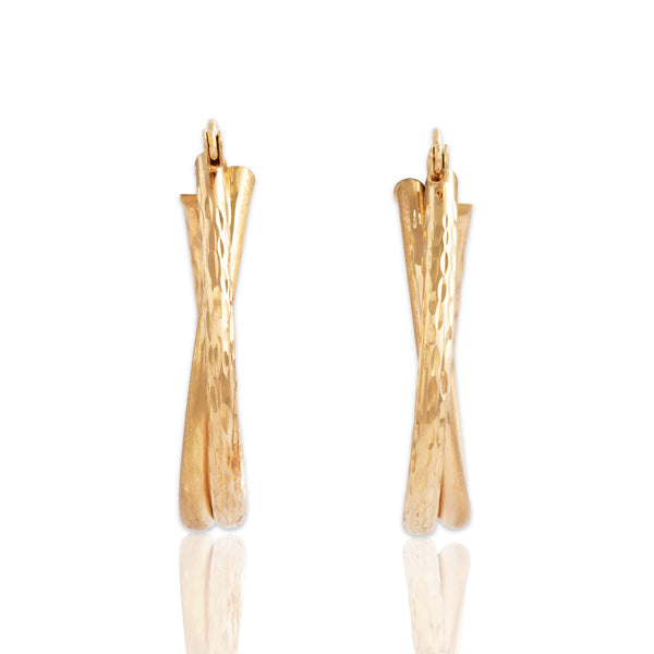 Vintage 14k Yellow Gold Textured Layered Teardrop Hoop Earrings