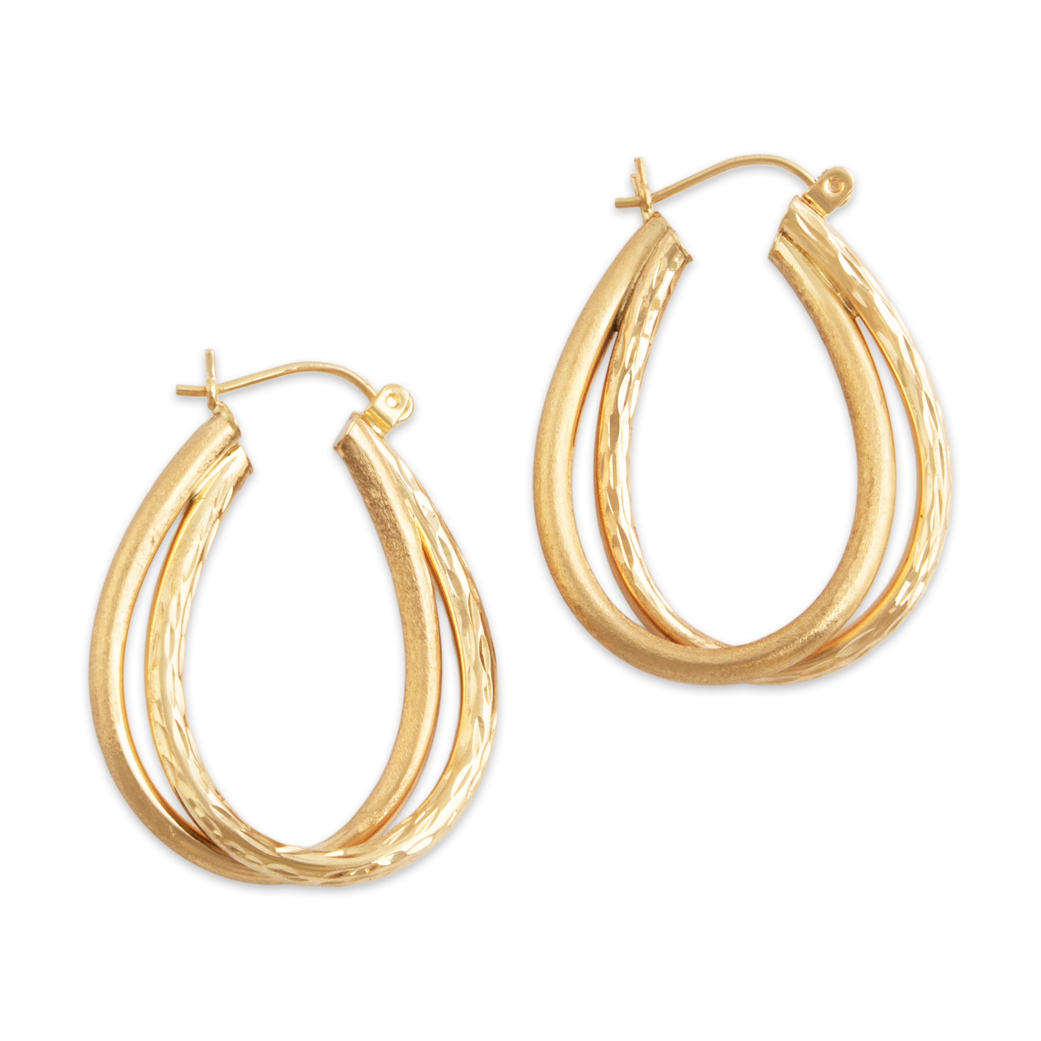 Vintage 14k Yellow Gold Textured Layered Teardrop Hoop Earrings - Overall view