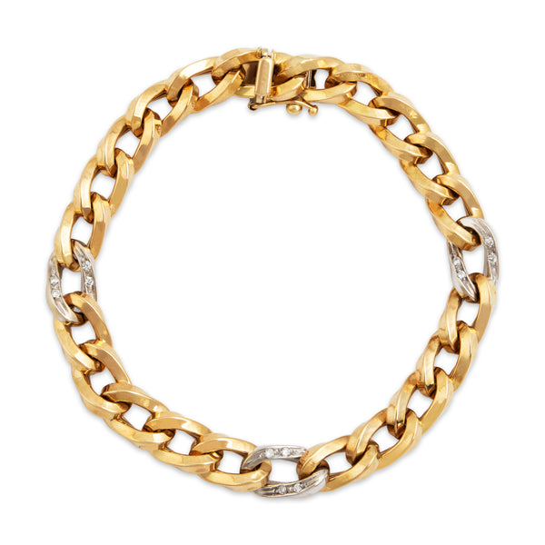 Vintage Italian 18k Yellow & White Gold Diamond Stunning Curb Link Bracelet 6.5