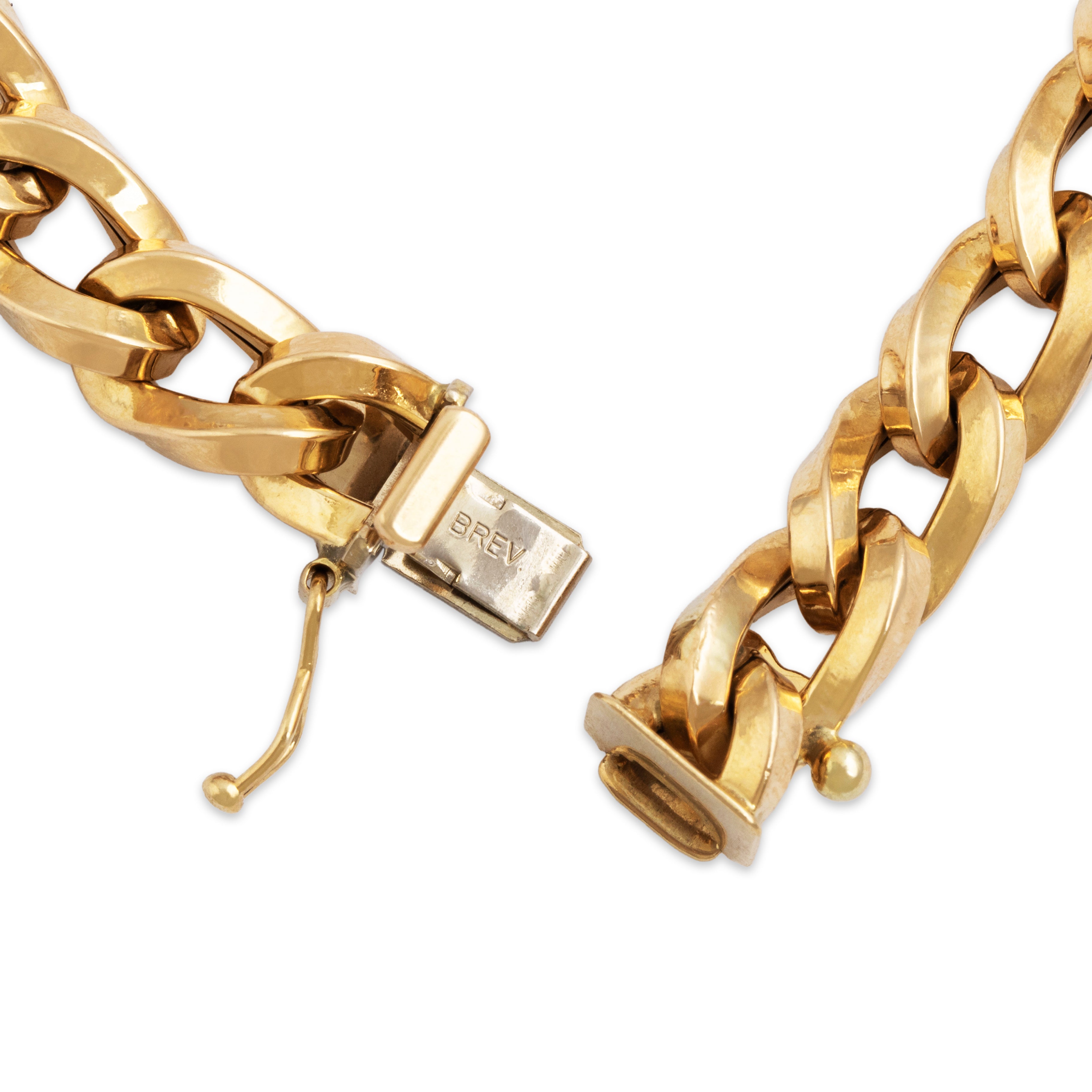 Vintage Italian 18k Yellow & White Gold Diamond Stunning Curb Link Bracelet - clasp view