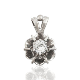 Vintage 14k White Gold Diamond Lovely Floral Solitaire Pendant