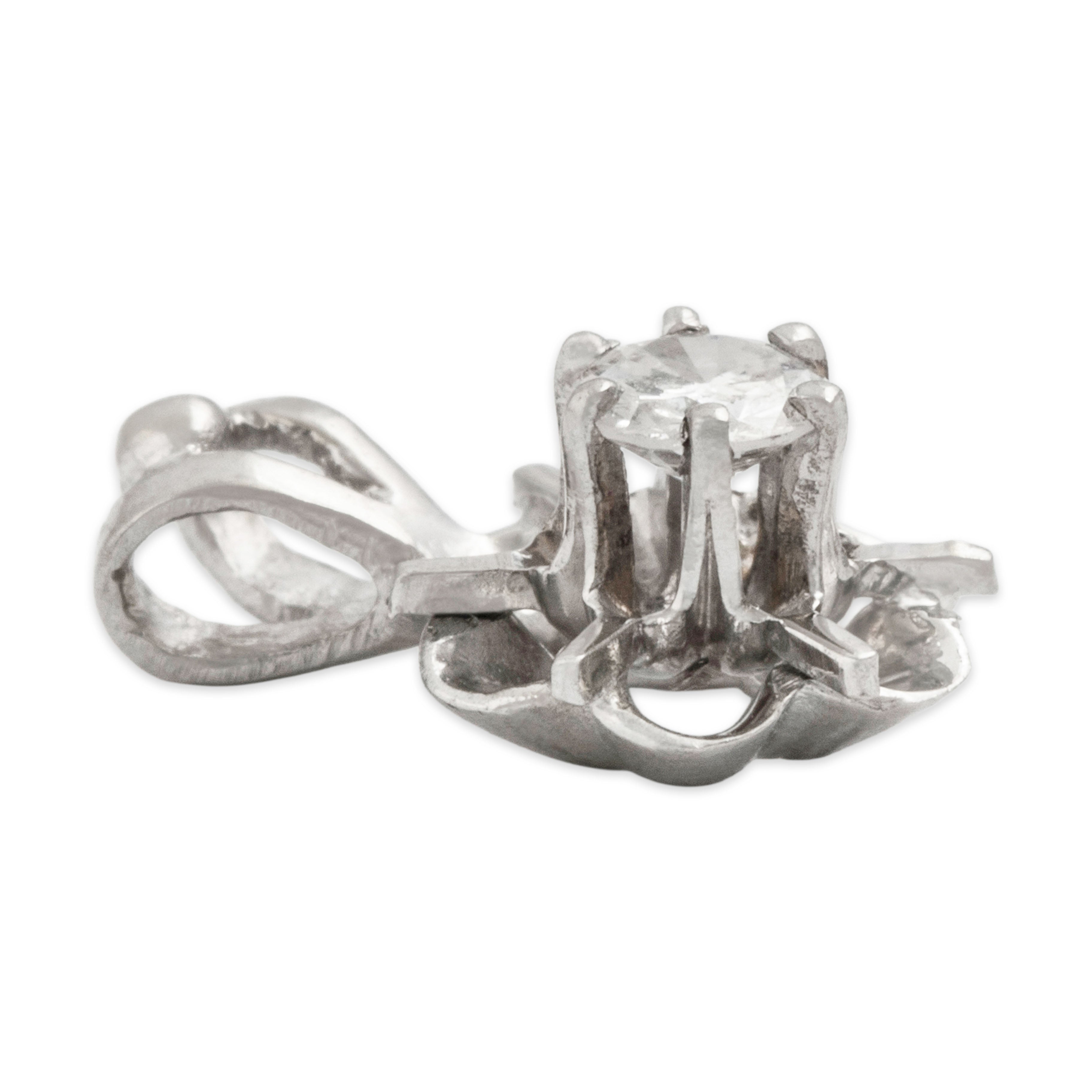 Vintage 14k White Gold Diamond Lovely Floral Solitaire Pendant - Side view