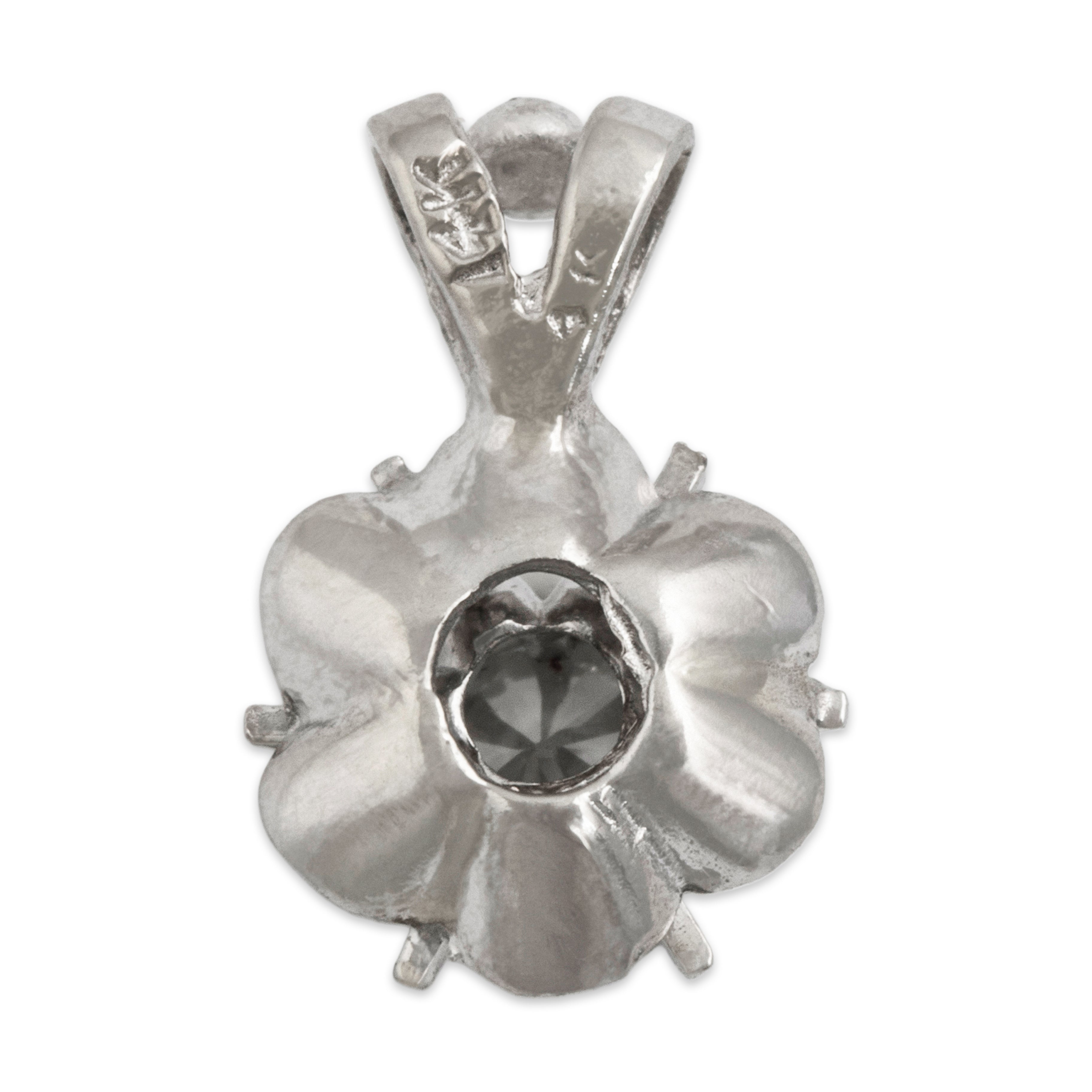 Vintage 14k White Gold Diamond Lovely Floral Solitaire Pendant - Back view