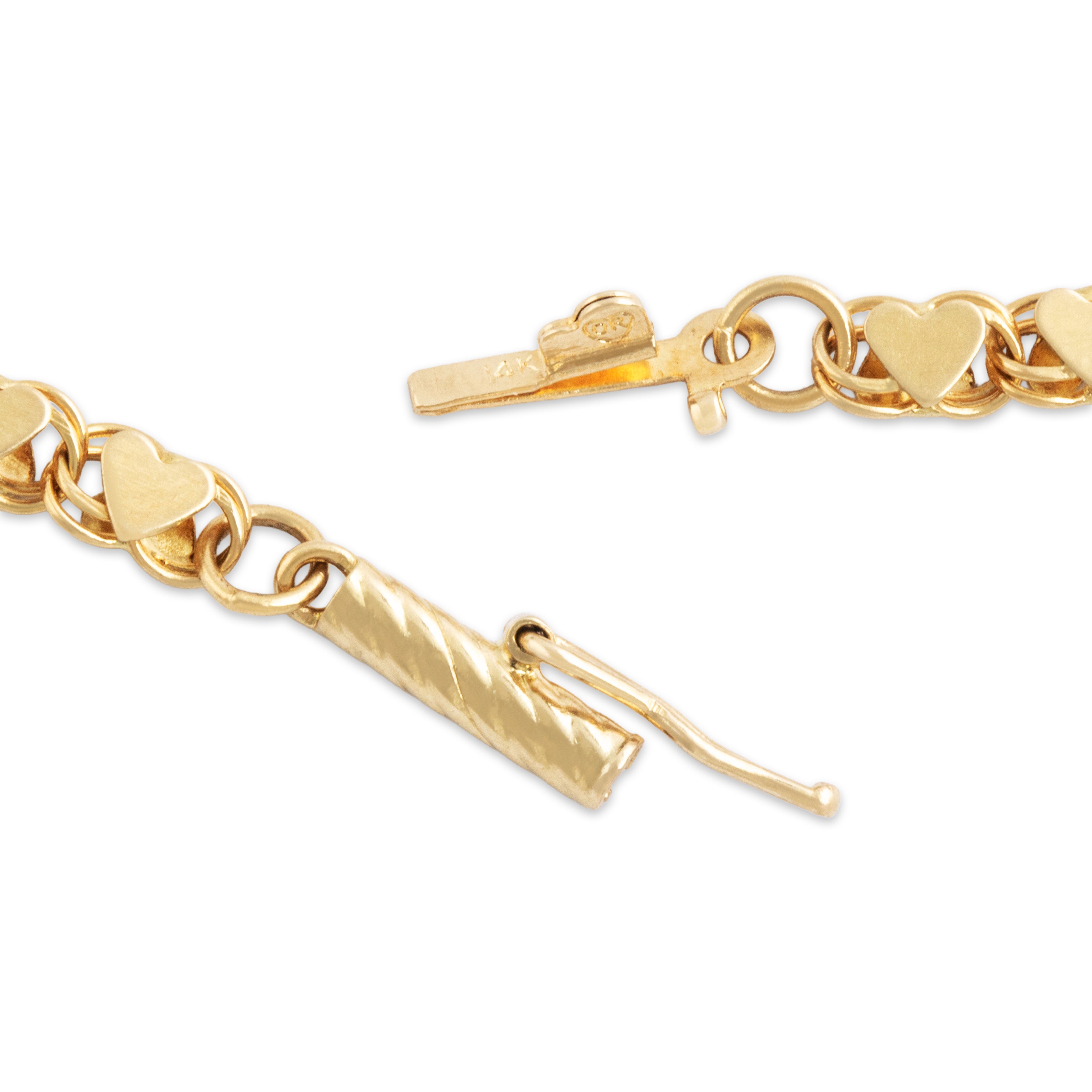 Vintage 14k Yellow Gold Mini Heart Link Necklace - clasp view