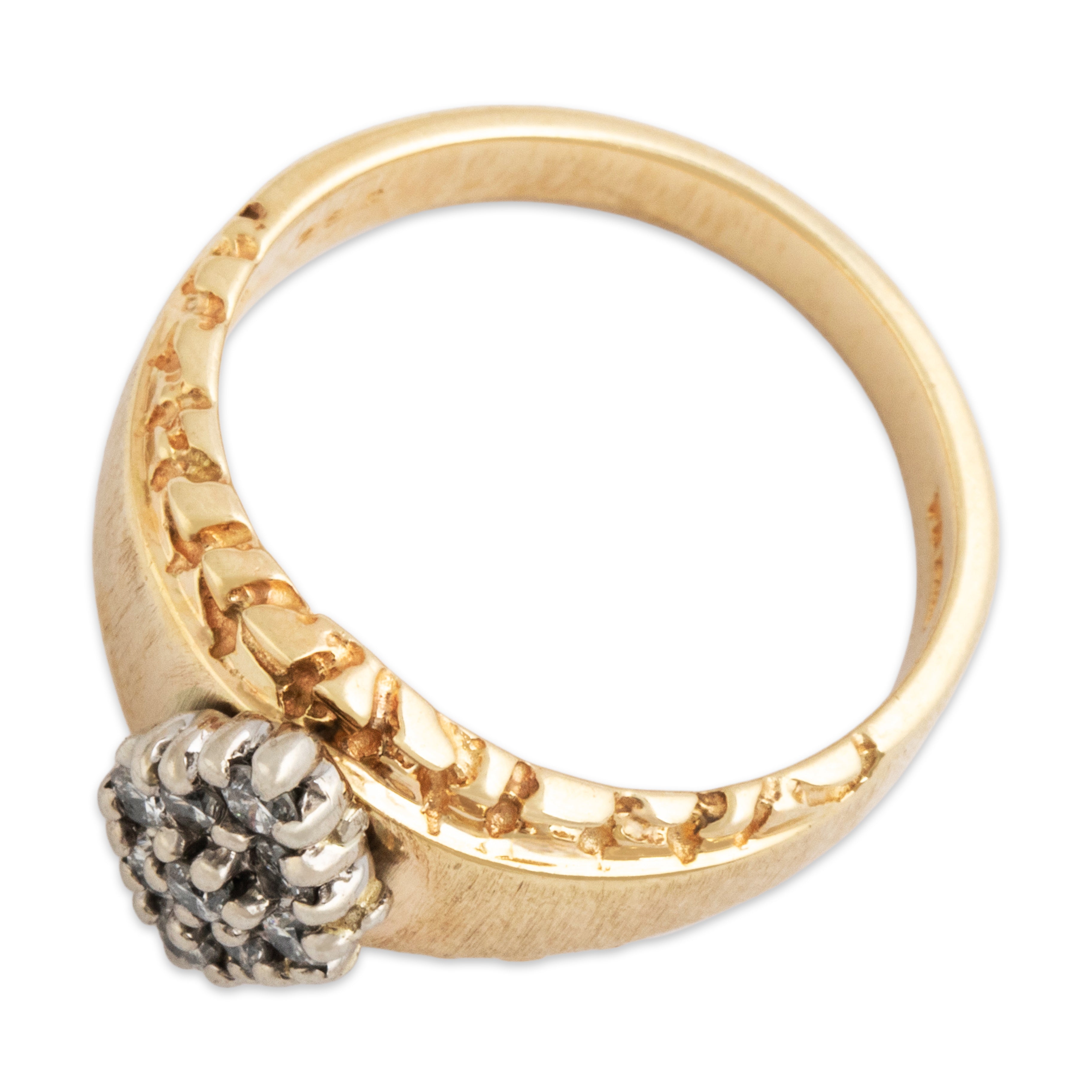 Vintage 14k Yellow Gold Diamond Statement Shield Cluster Ring - Overall view