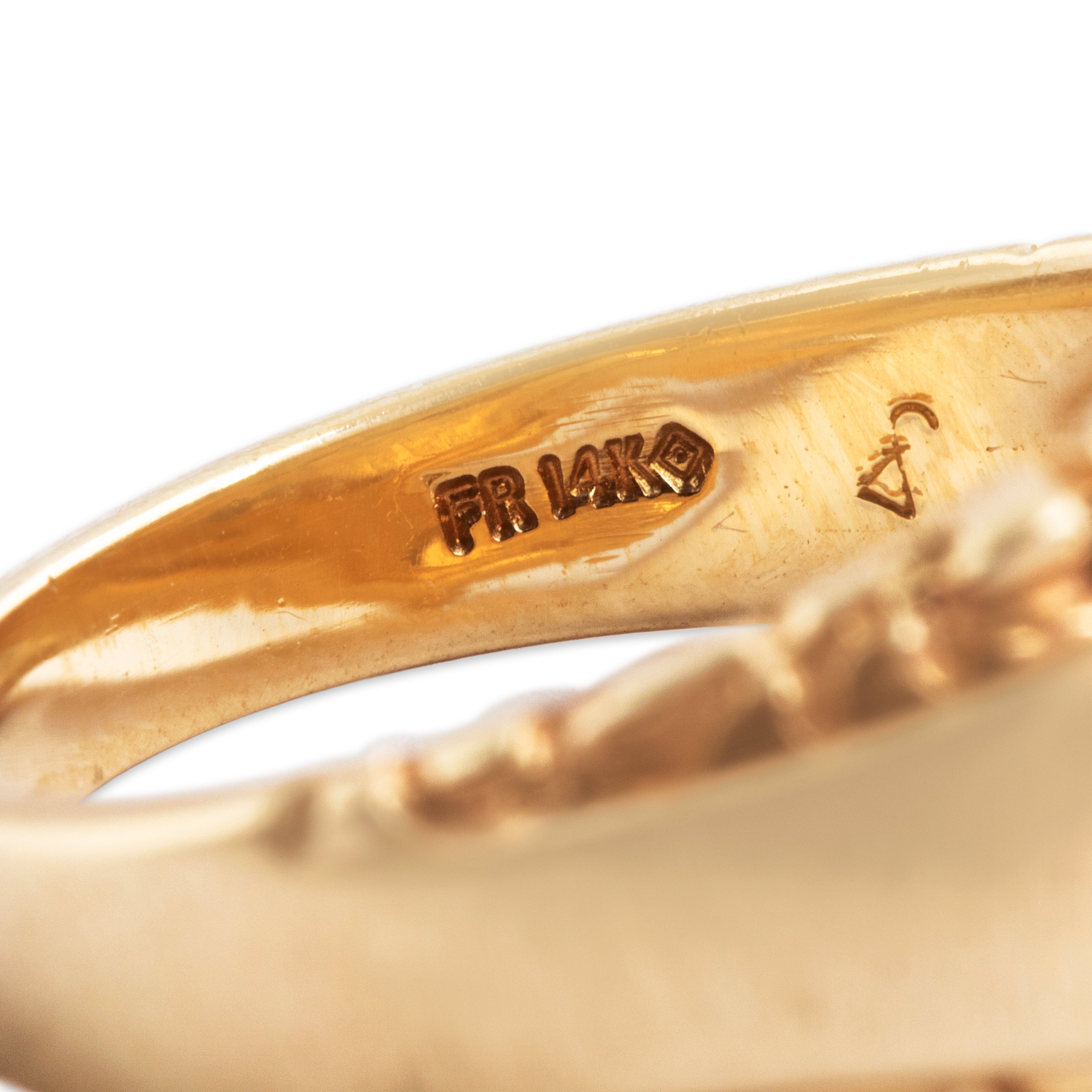 Vintage 14k Yellow Gold Diamond Statement Shield Cluster Ring - Hallmark view